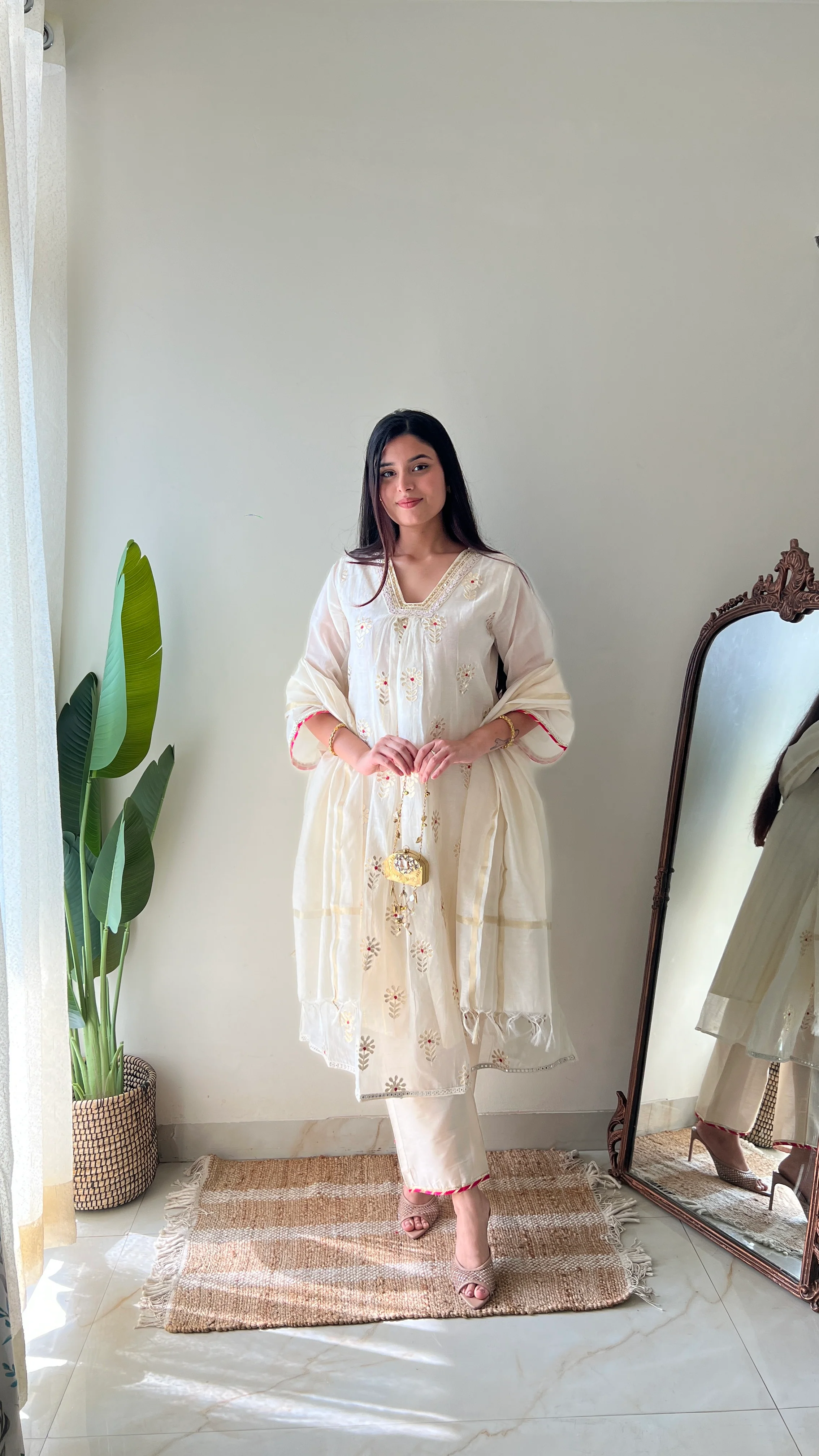 Aavya Mul Chanderi Embroidered A-line pant Set - Image 4