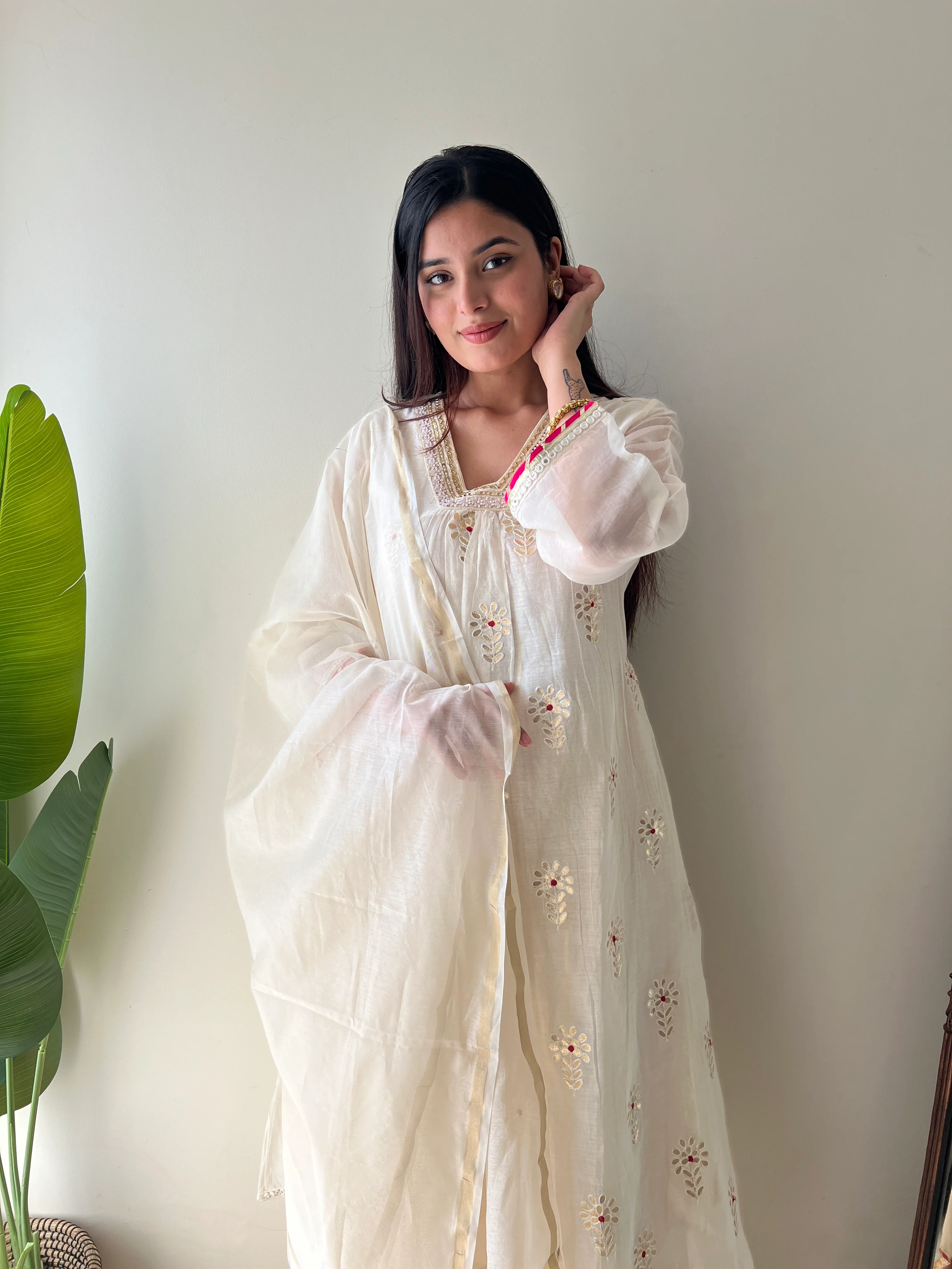 Aavya Mul Chanderi Embroidered A-line pant Set - Image 5