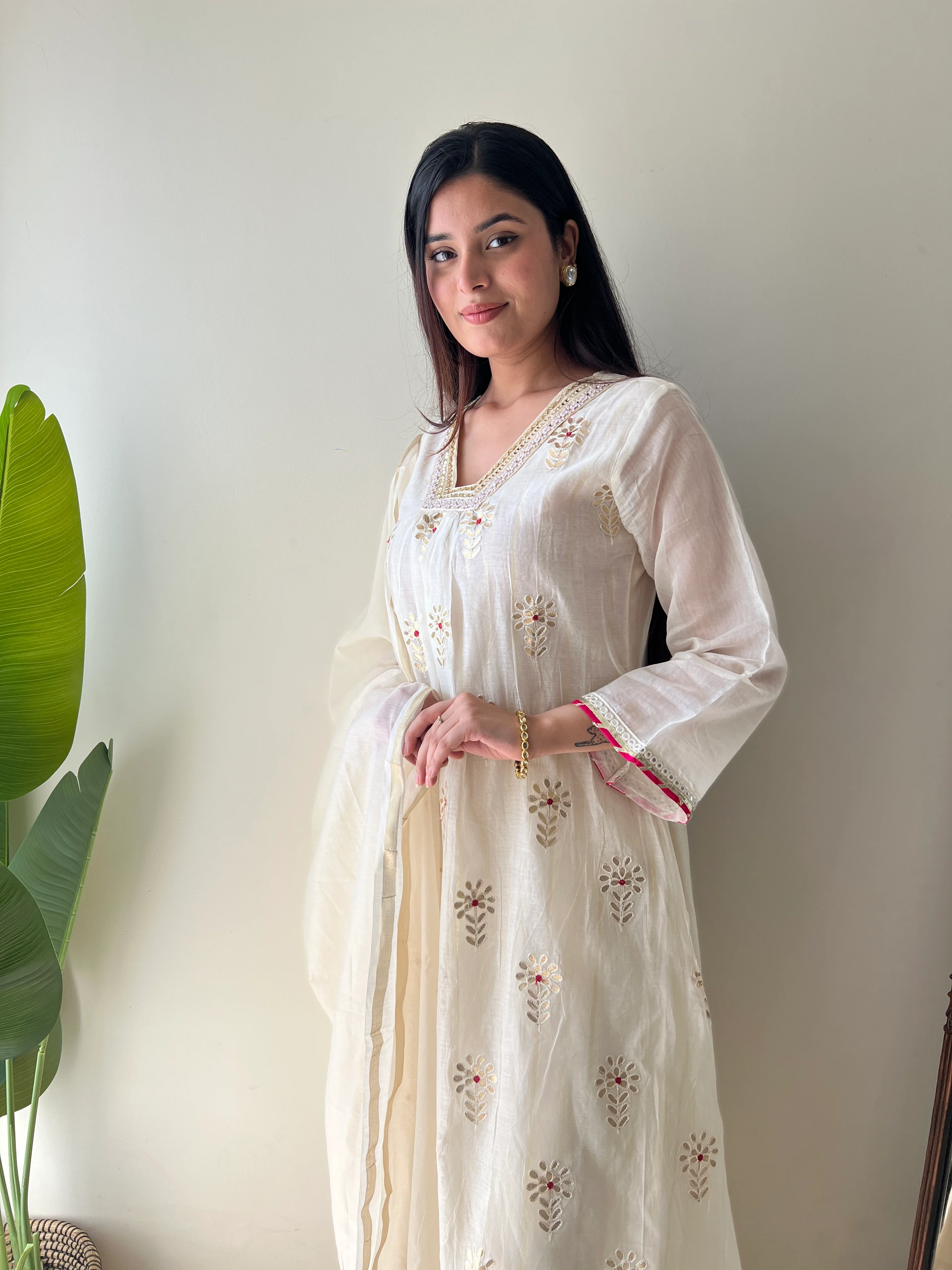 Aavya Mul Chanderi Embroidered A-line pant Set - Image 6