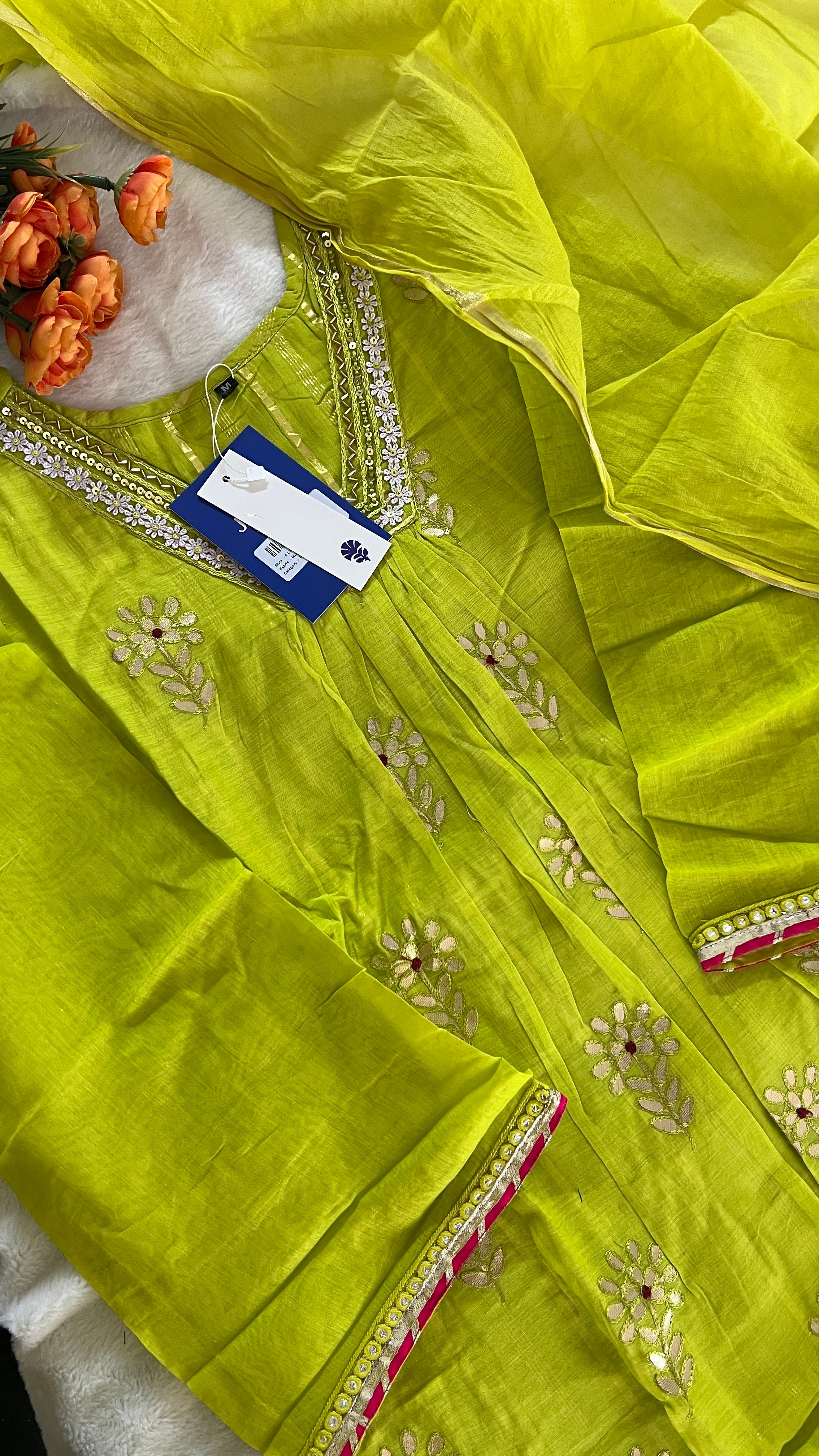 Aavya Mul Chanderi Embroidered A-line pant Set - Image 7