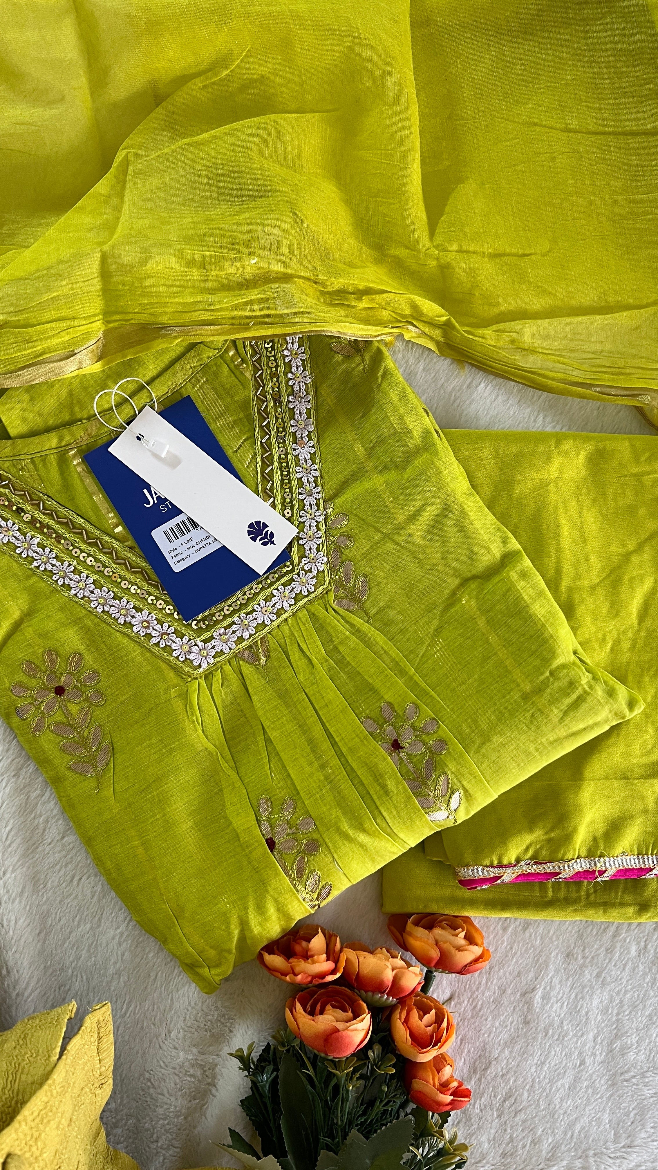 Aavya Mul Chanderi Embroidered A-line pant Set - Image 8