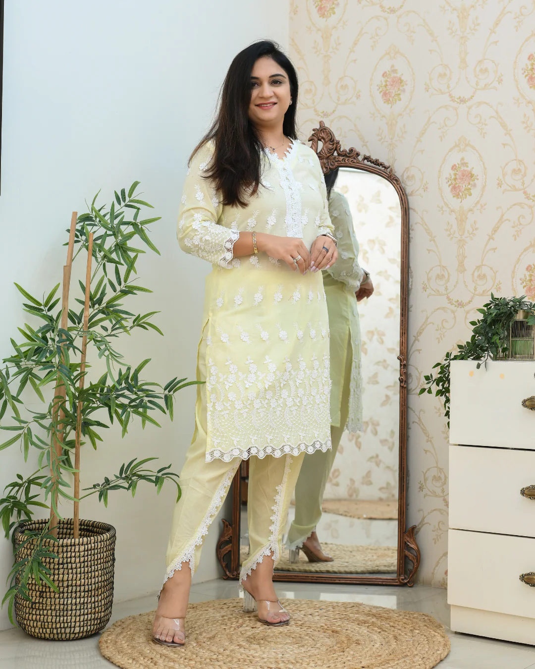 Adah Mul Cotton Embroidered Dhoti Set - Image 3