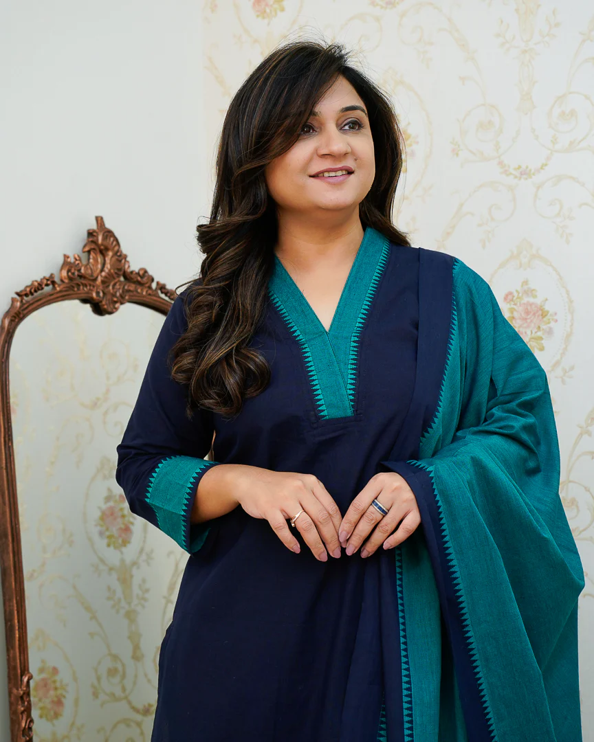 Adrita Blue Handloom Cotton Straight Pant Set - Image 5