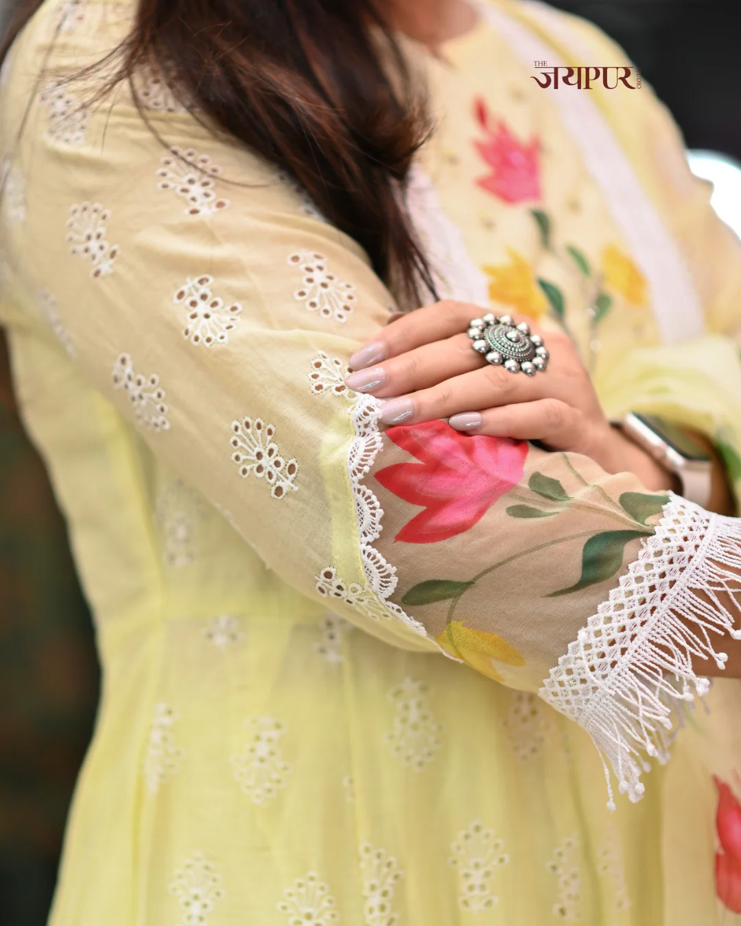 Adya Cotton Schiffli Hand Brush Painted Anarkali Set - Image 8