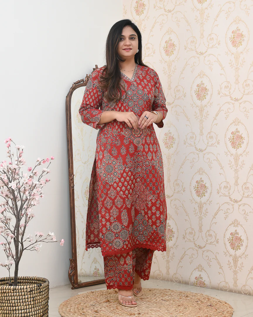 Ajrakh Embroidered Cotton Coord Set - Image 14