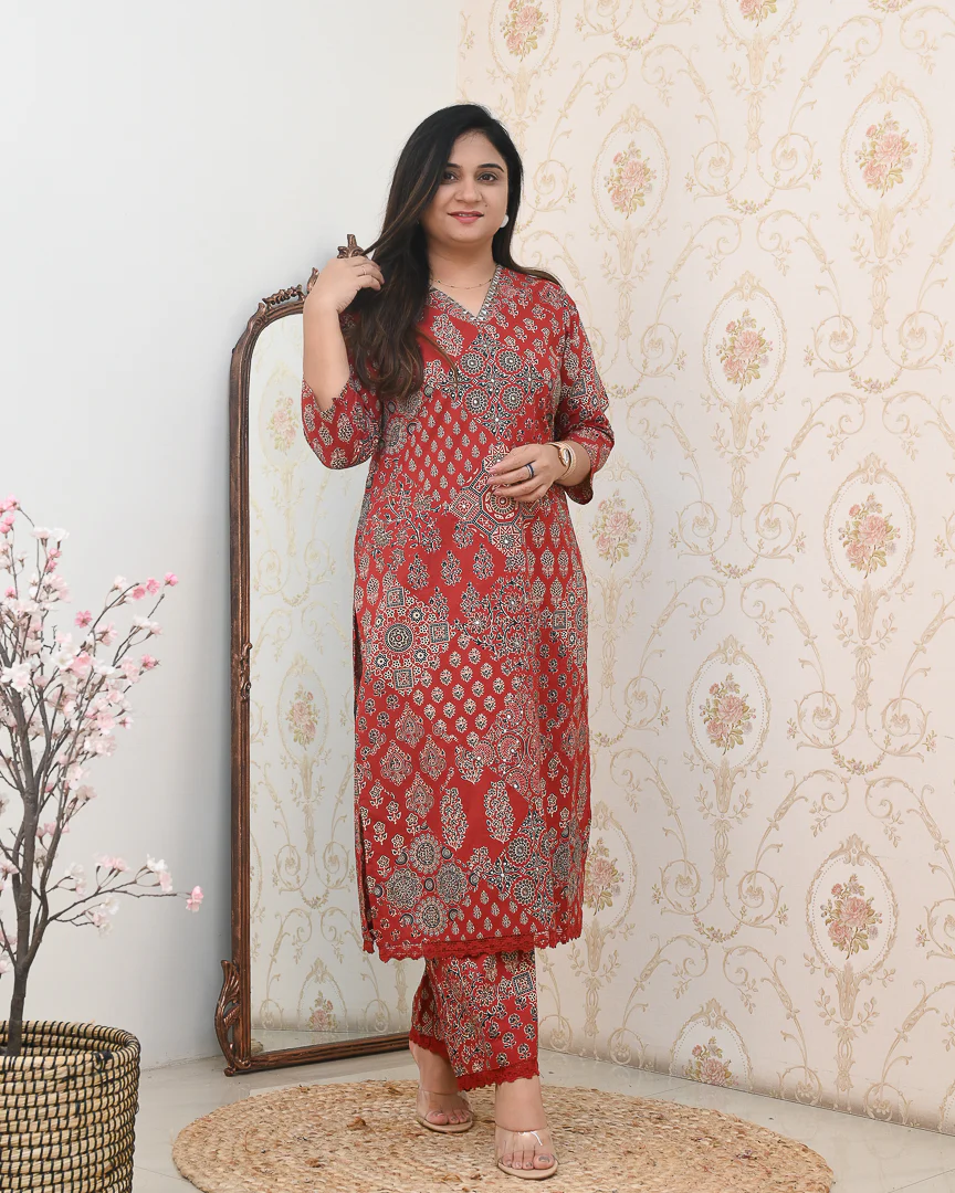 Ajrakh Embroidered Cotton Coord Set - Image 15