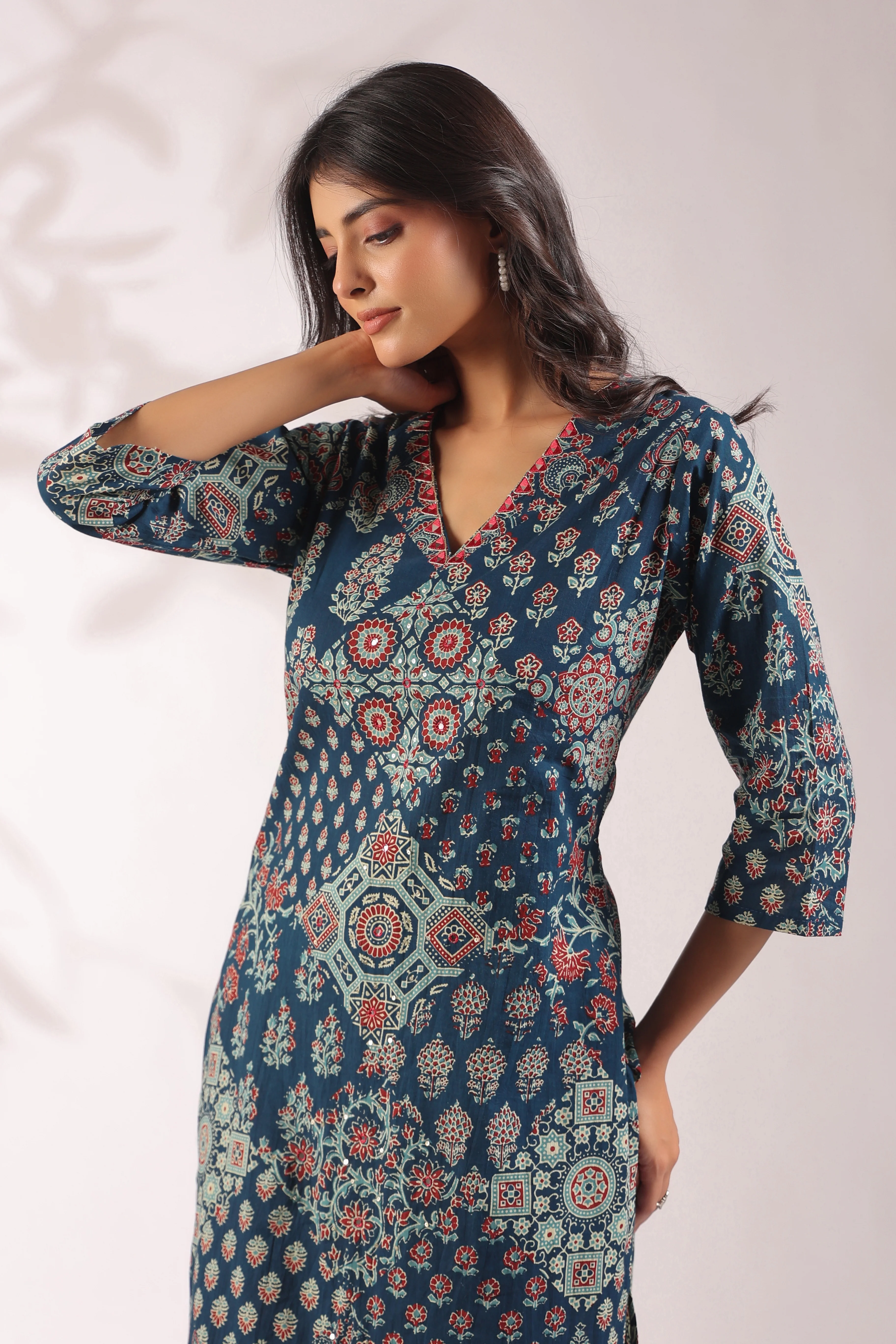 Ajrakh Embroidered Cotton Coord Set - Image 18