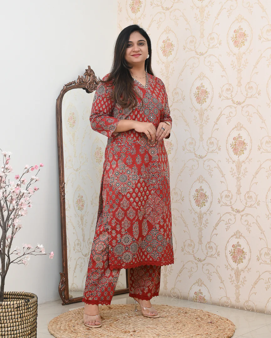 Ajrakh Embroidered Cotton Coord Set - Image 7