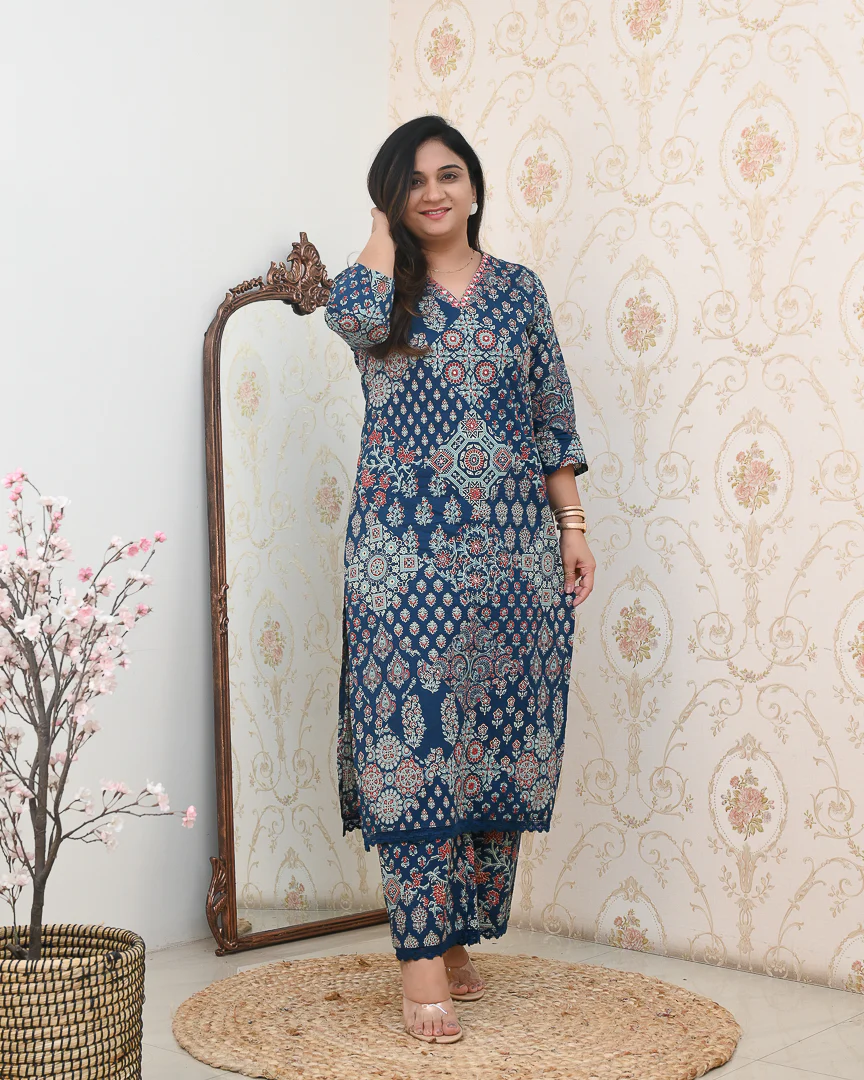 Ajrakh Embroidered Cotton Coord Set - Image 8