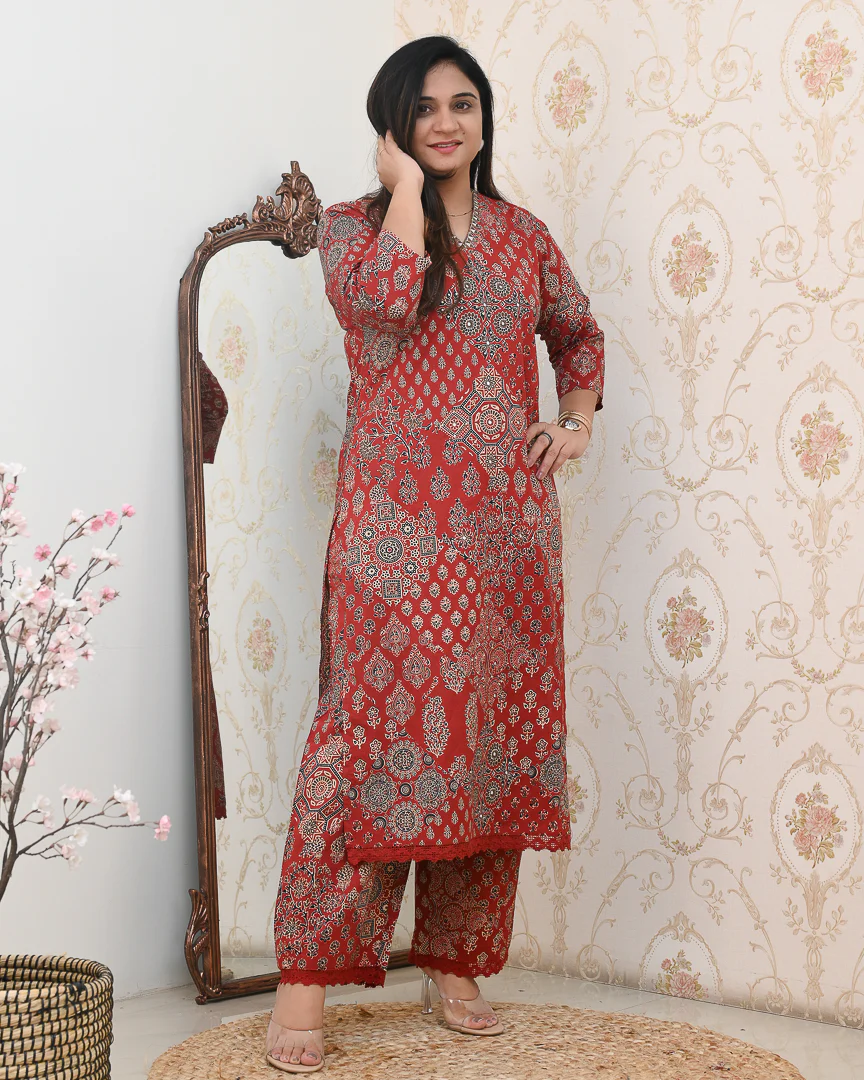 Ajrakh Embroidered Cotton Coord Set - Image 9