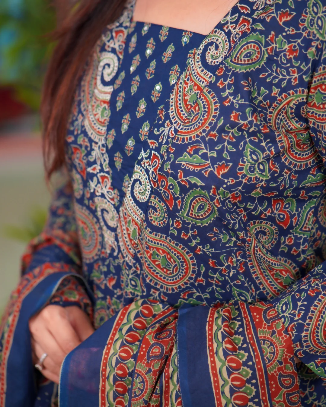 Ajrakh Print Premium Cotton Embroidered Pant Set - Image 5