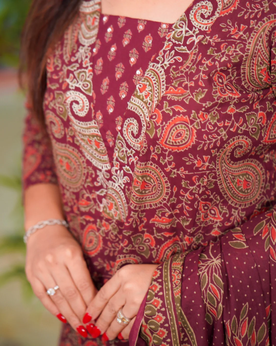 Ajrakh Print Premium Cotton Embroidered Pant Set - Image 7