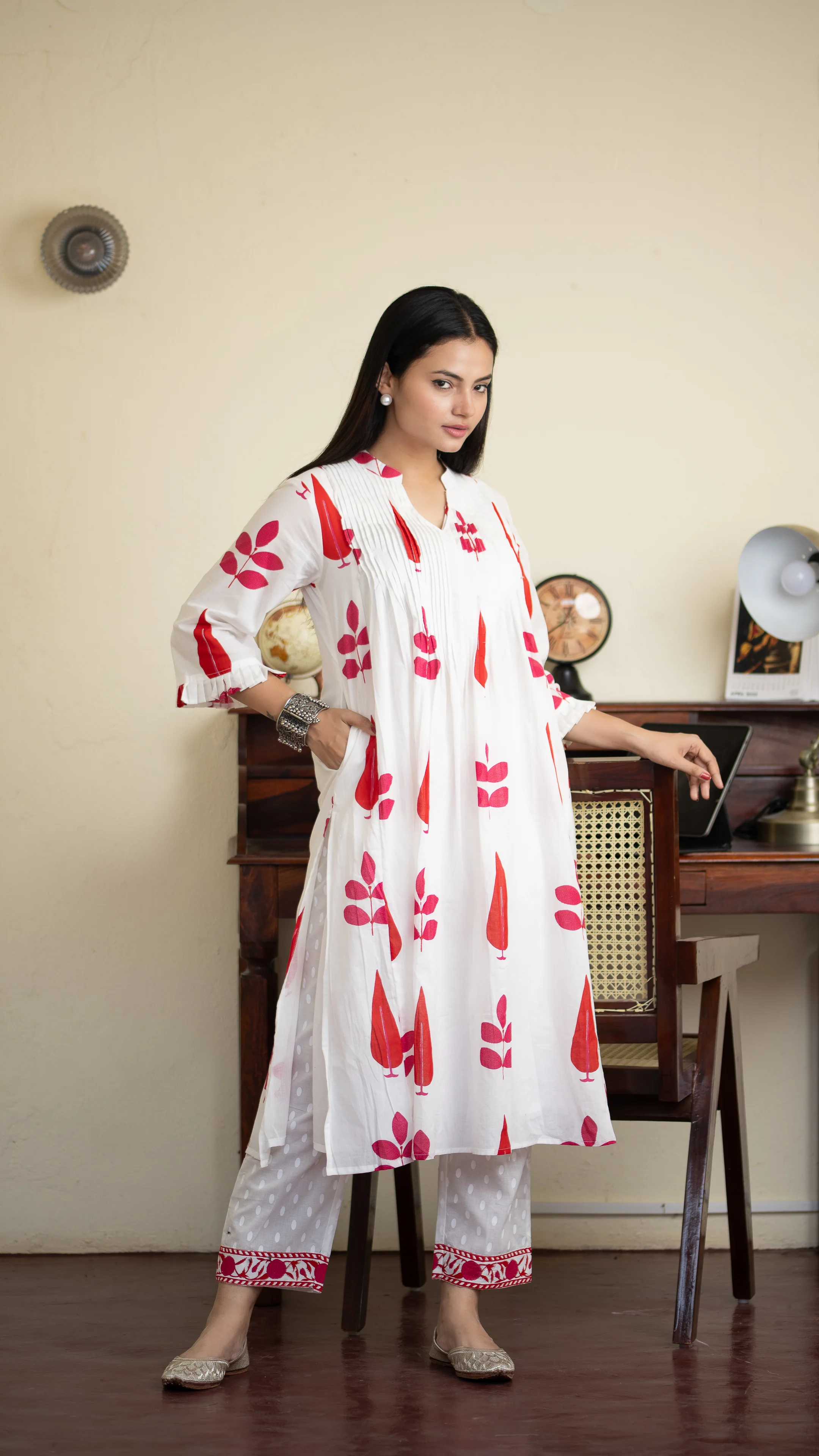 Akrita Cotton A-line Handblock Pant Set - Image 11