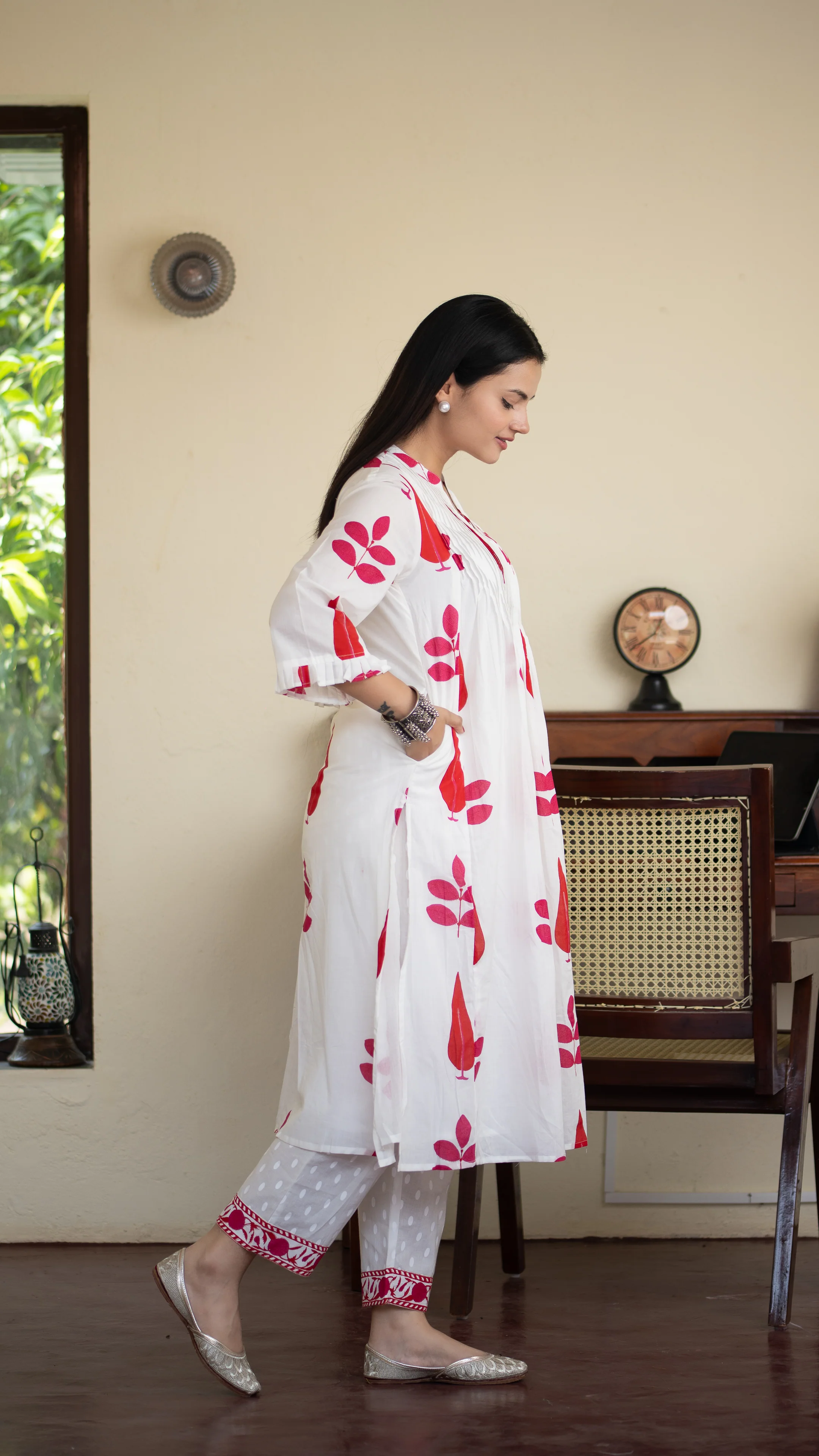 Akrita Cotton A-line Handblock Pant Set - Image 12