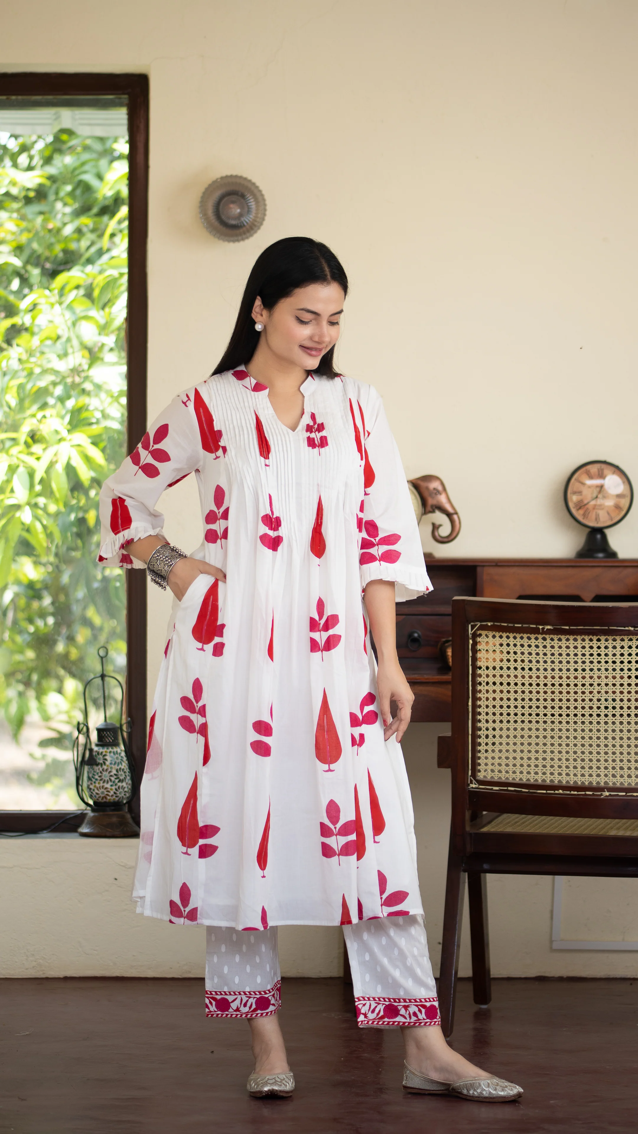 Akrita Cotton A-line Handblock Pant Set - Image 13