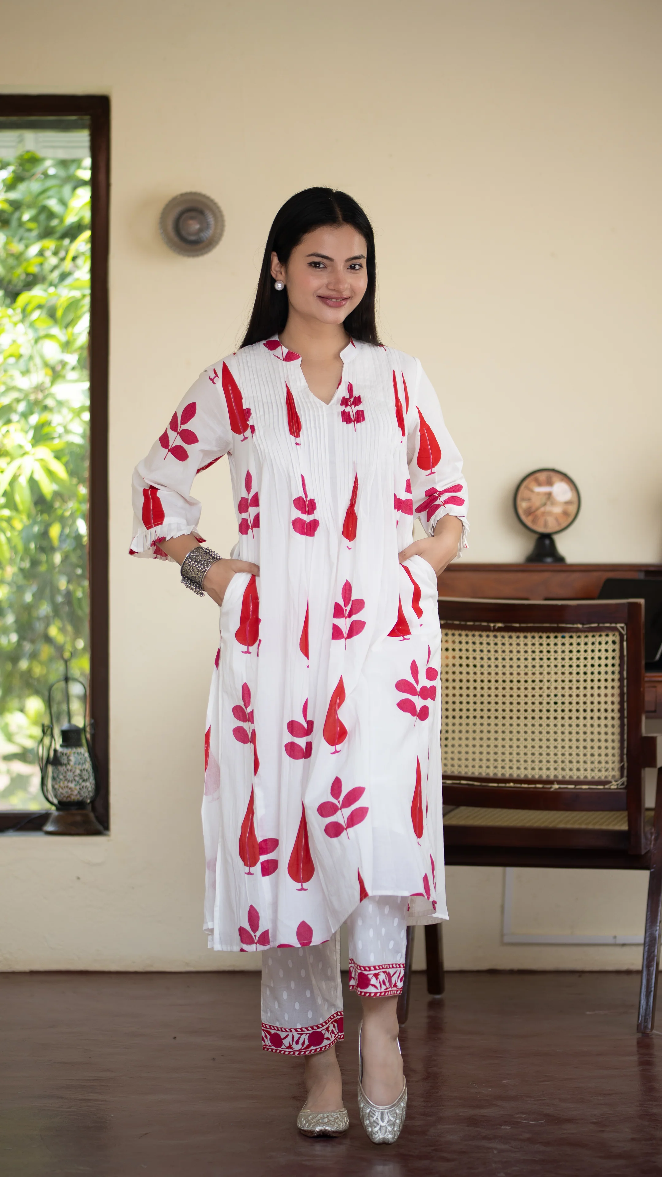Akrita Cotton A-line Handblock Pant Set - Image 14