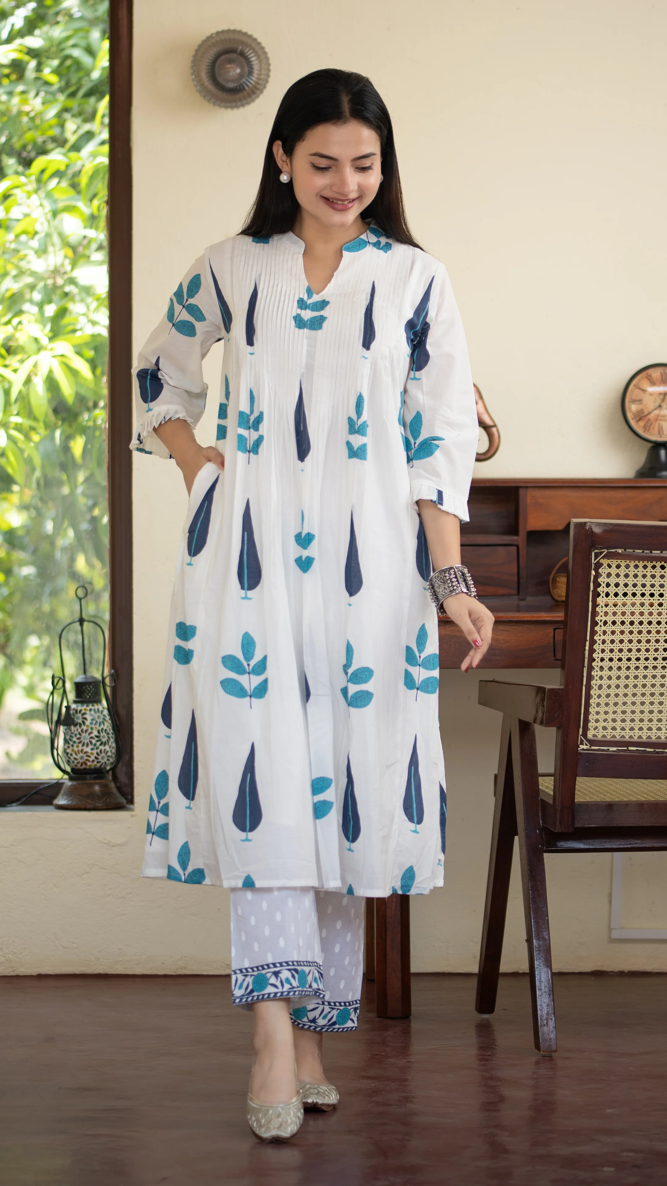 Akrita Cotton A-line Handblock Pant Set - Image 2