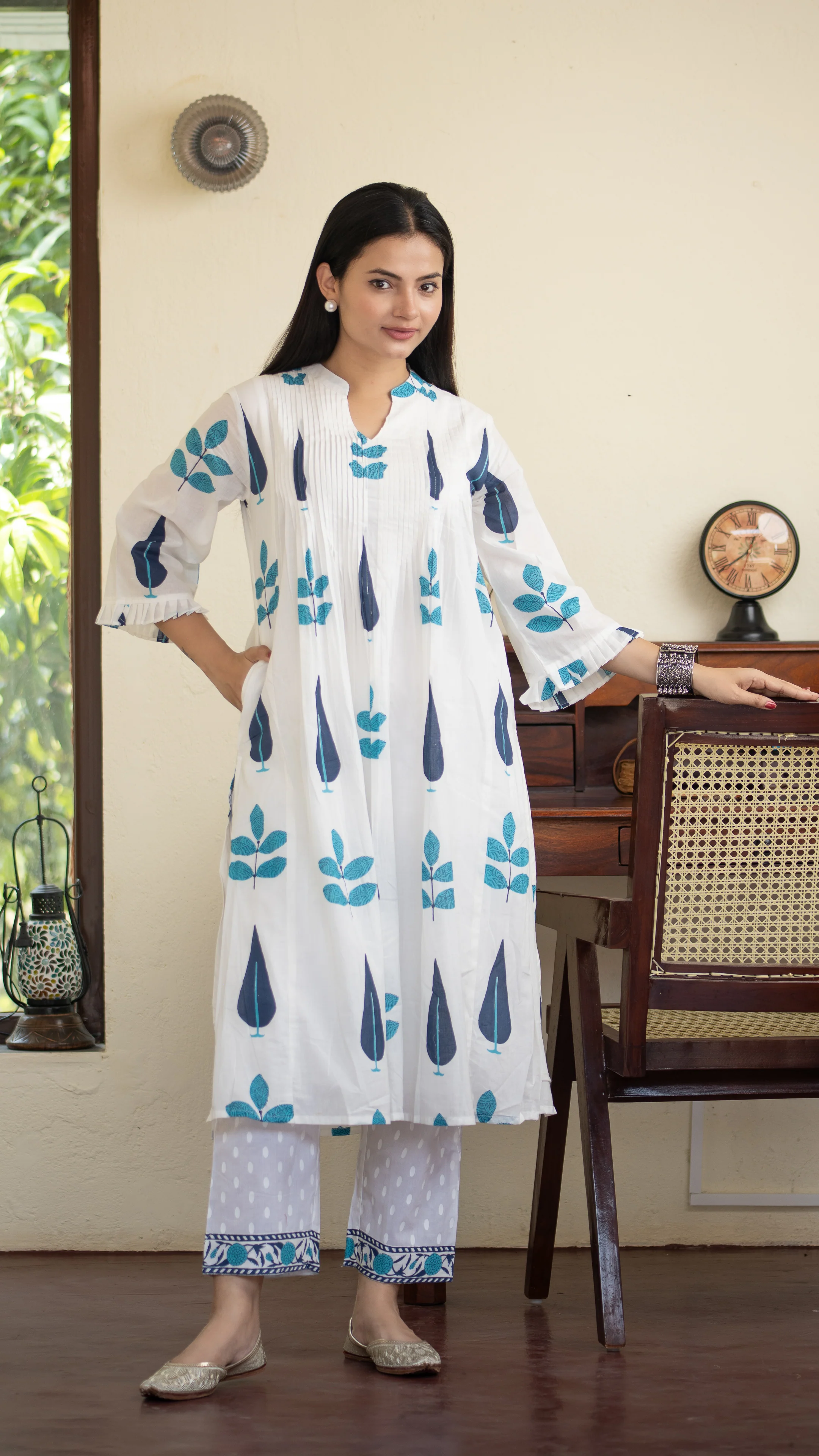 Akrita Cotton A-line Handblock Pant Set - Image 3