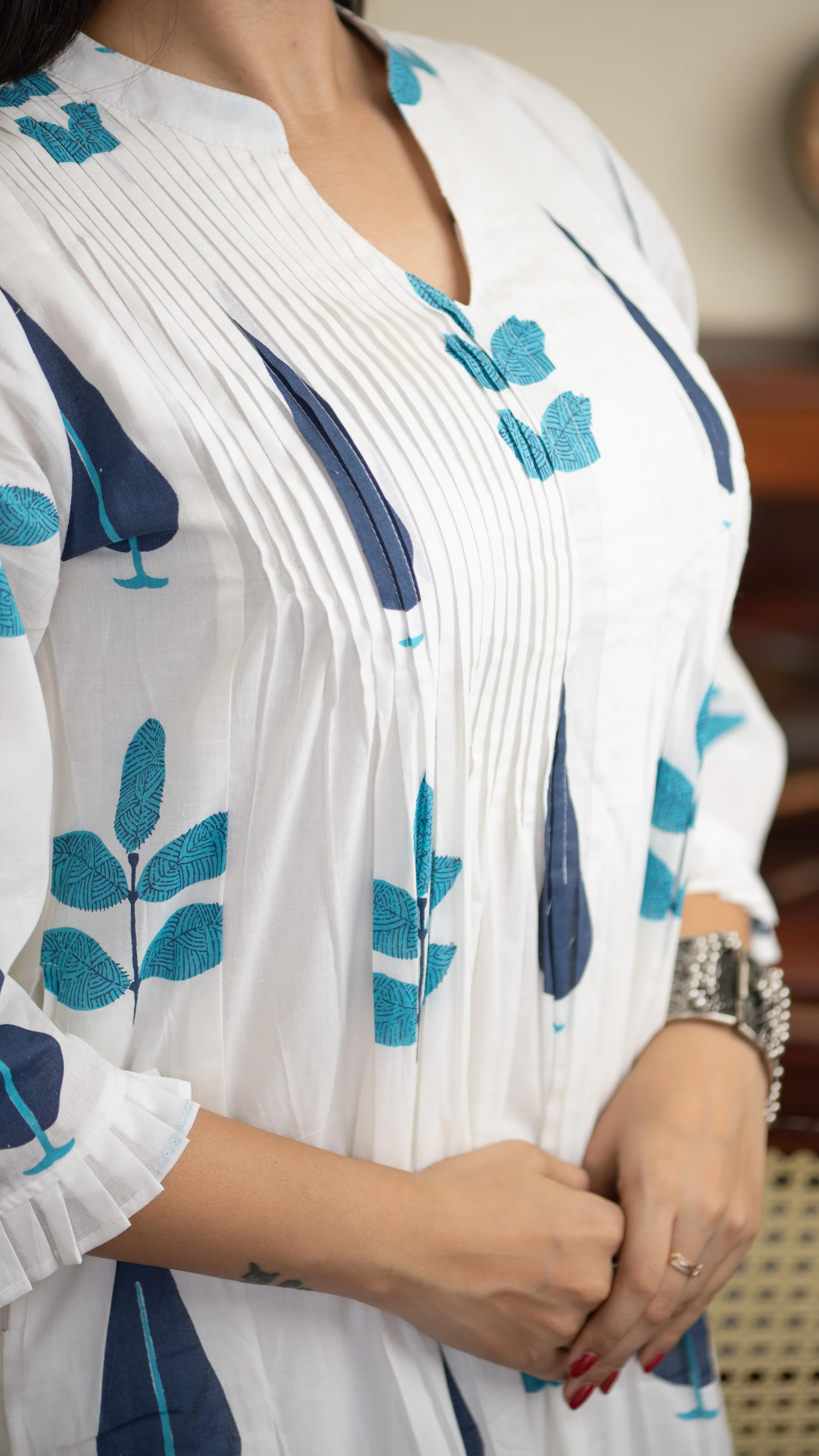 Akrita Cotton A-line Handblock Pant Set - Image 5