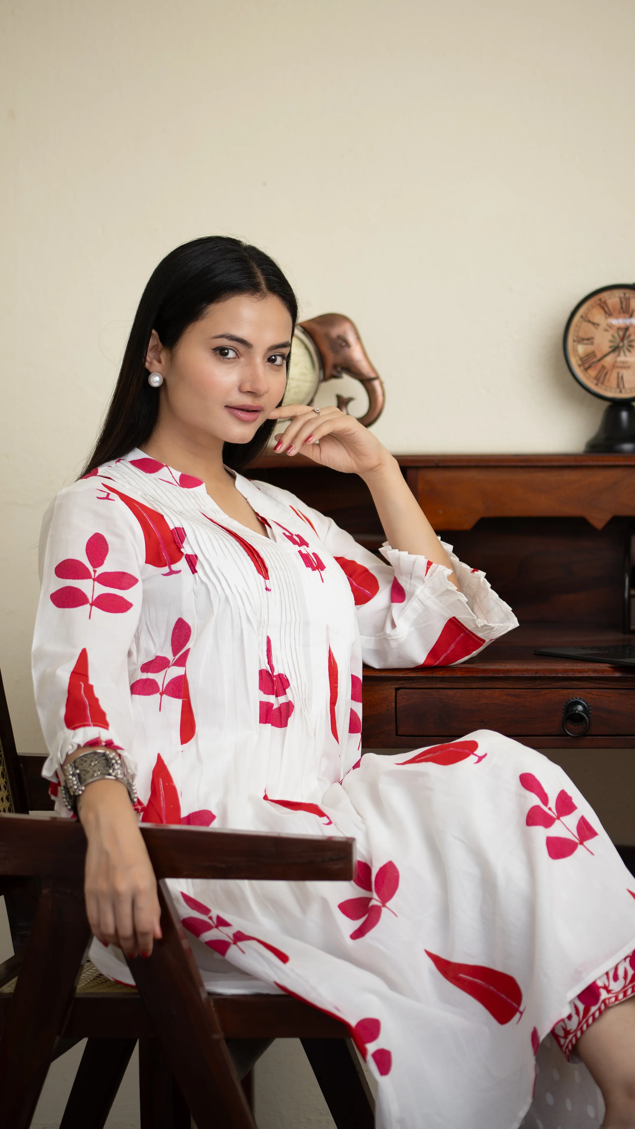 Akrita Cotton A-line Handblock Pant Set - Image 8