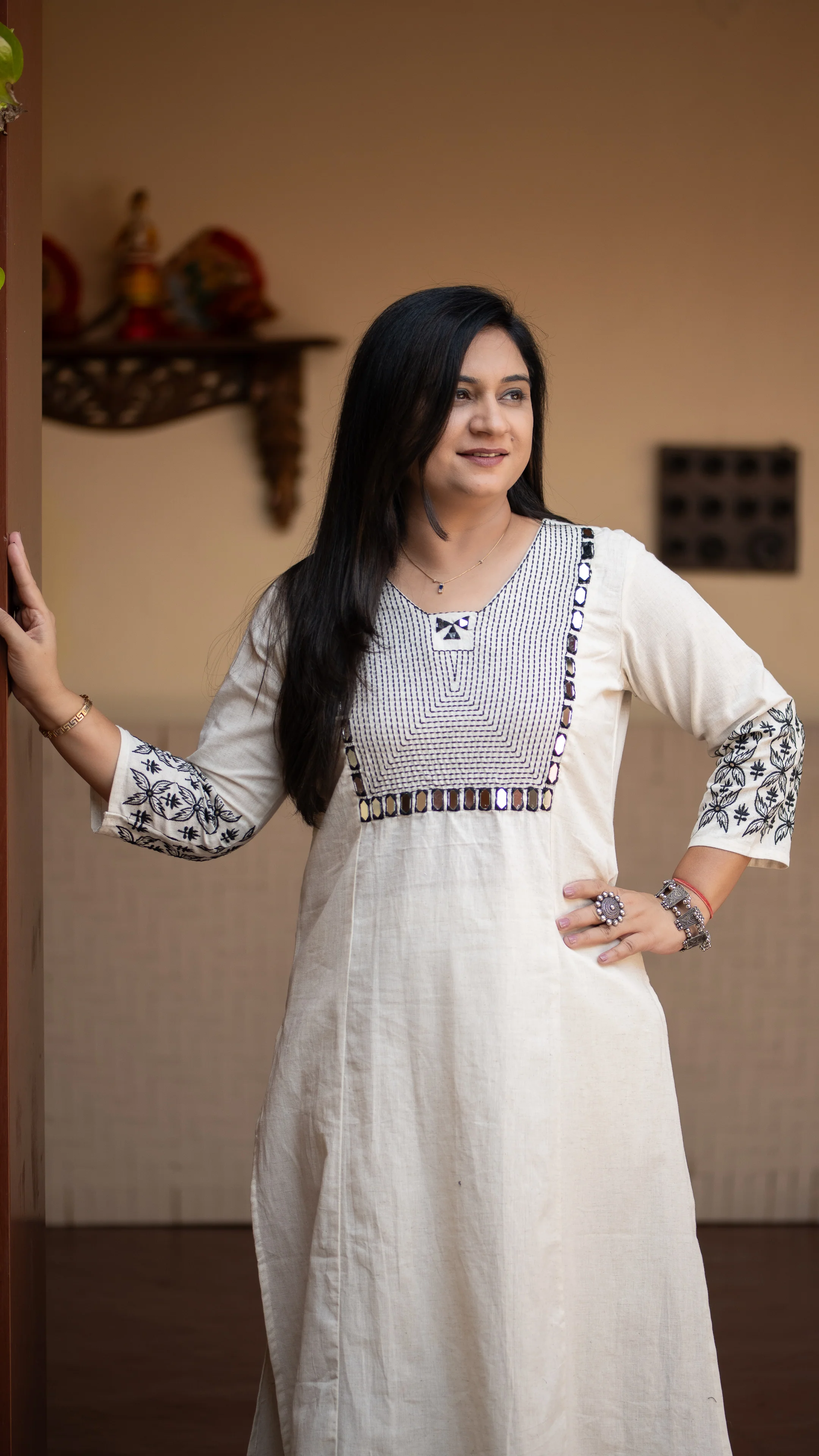Alia Cotton Embroidered A-line Pant Set - Image 3