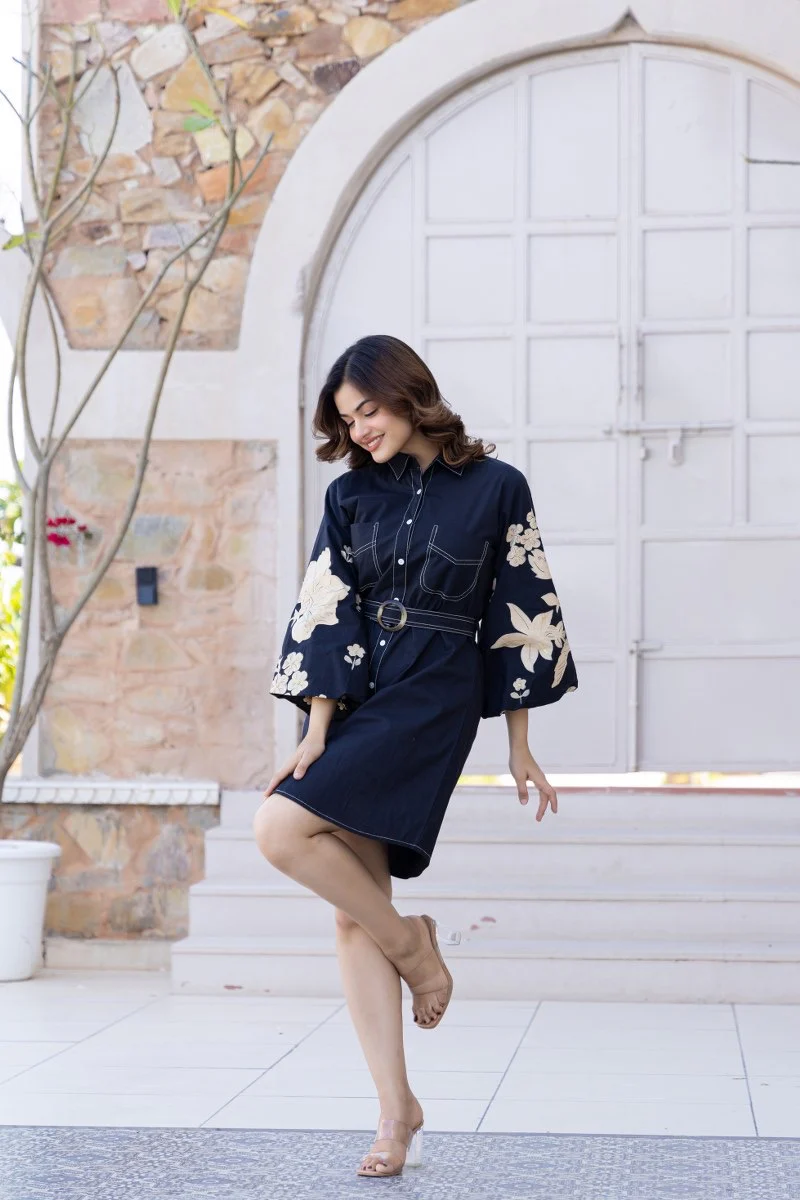 Ammy Cotton HandPainted Embroidered Short Dress - Image 3
