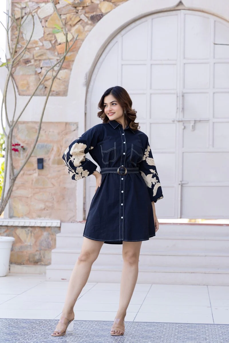 Ammy Cotton HandPainted Embroidered Short Dress - Image 4