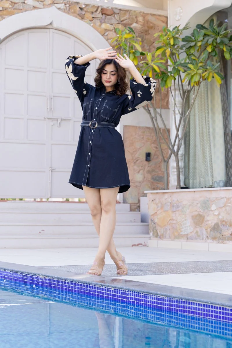 Ammy Cotton HandPainted Embroidered Short Dress - Image 5