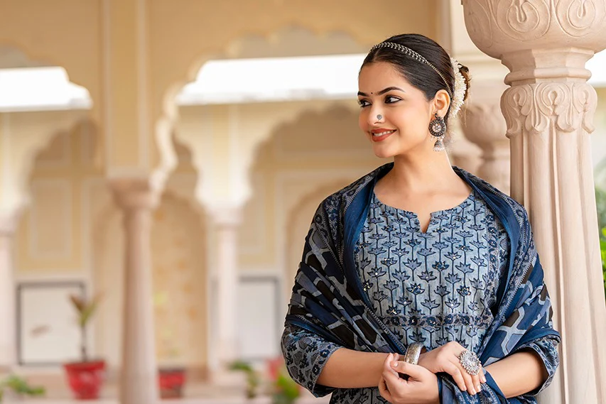 Anamika Cotton Ajrakh print Straight pant Set - Image 8