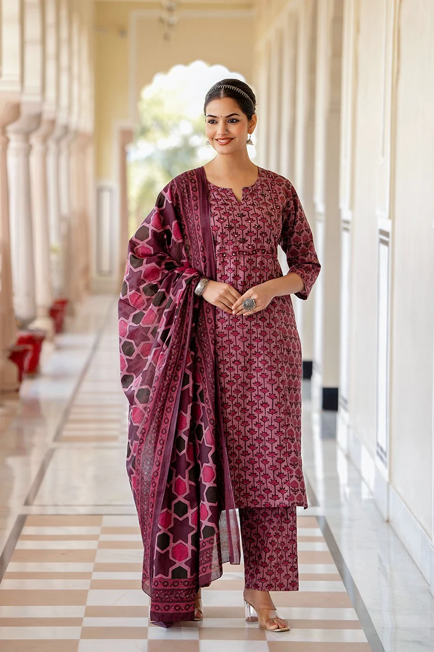 Anamika Cotton Ajrakh print Straight pant Set - Image 9