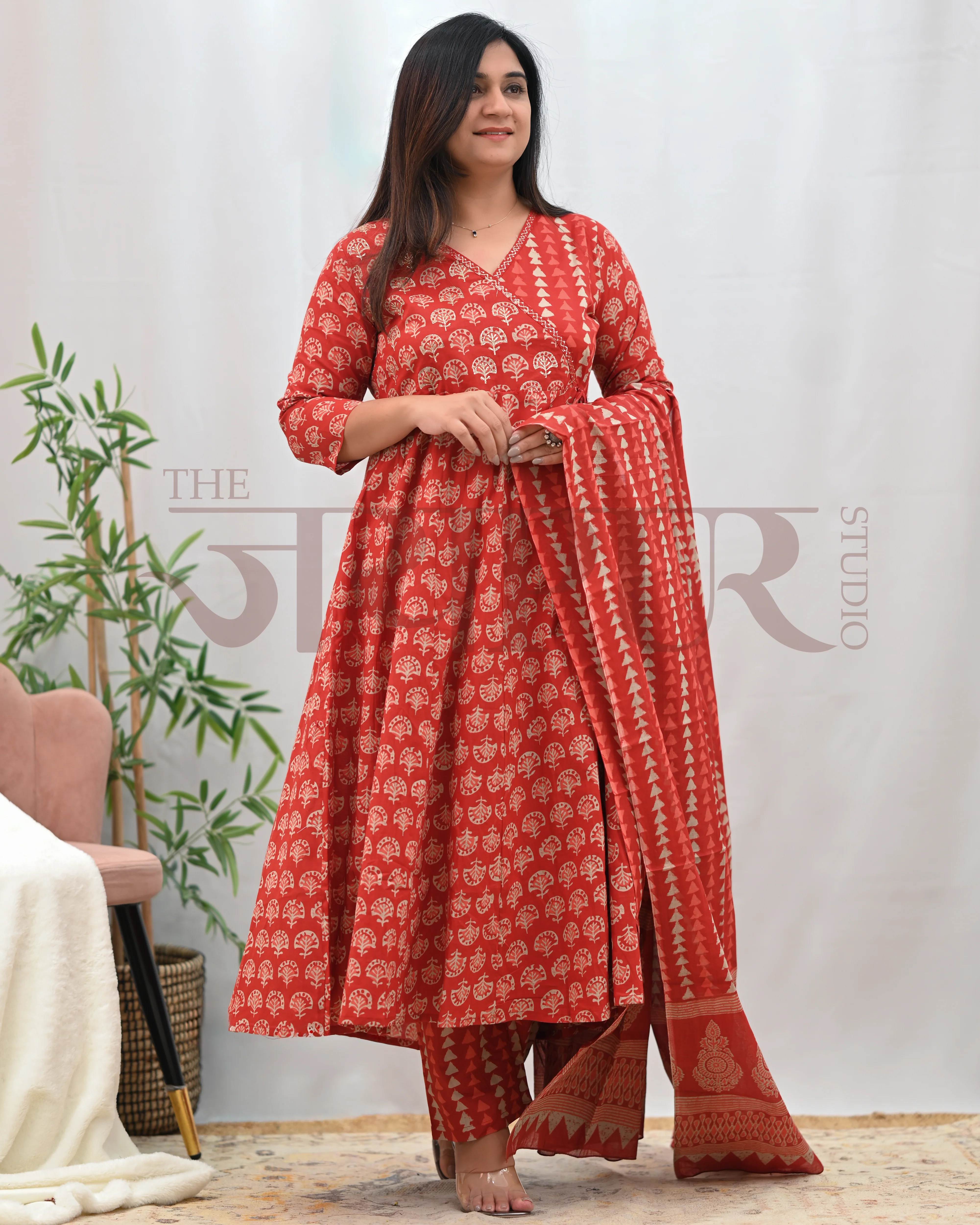 Anushka Bagru Print Embroidered Anarkali Se - Image 10