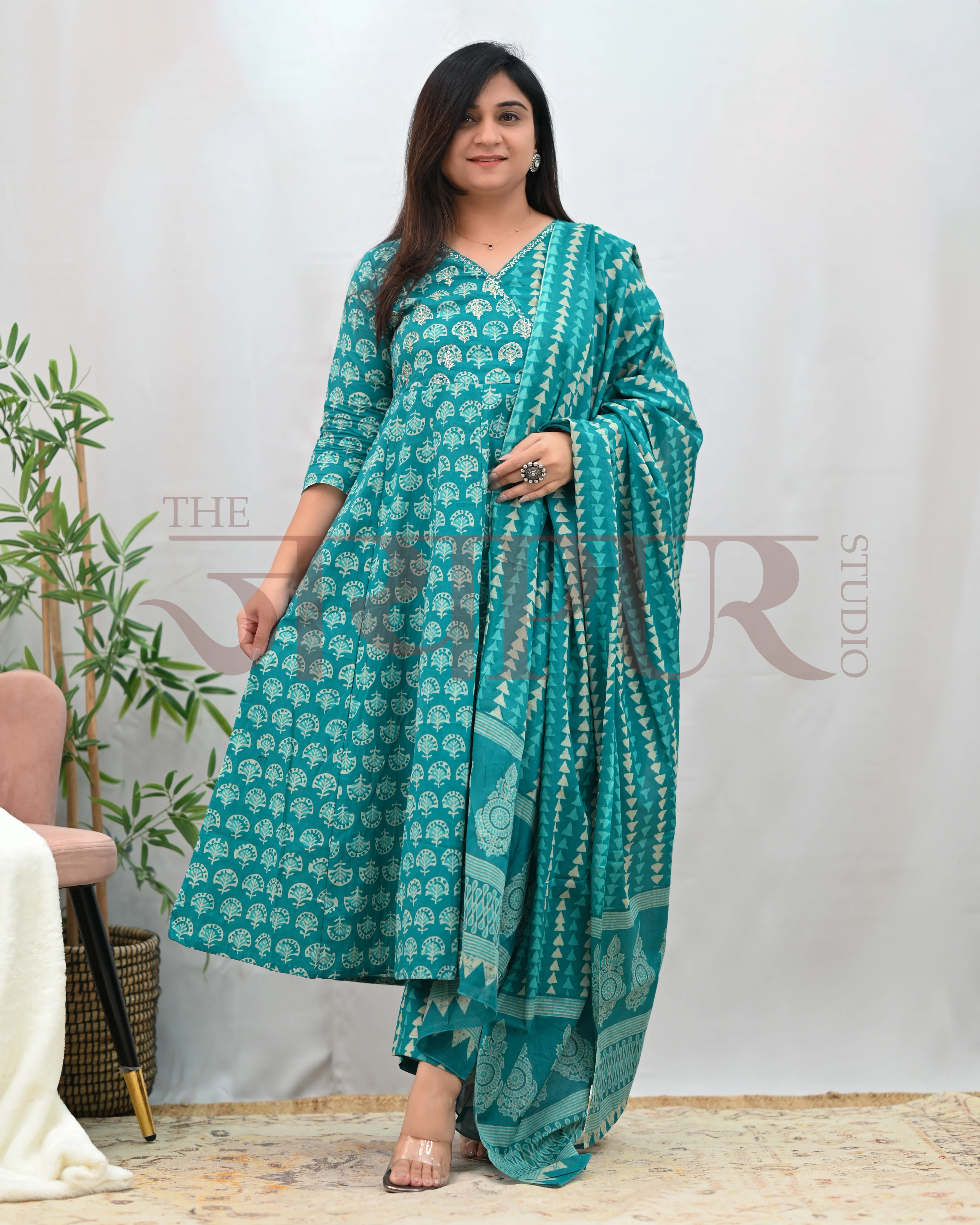 Anushka Bagru Print Embroidered Anarkali Se - Image 11