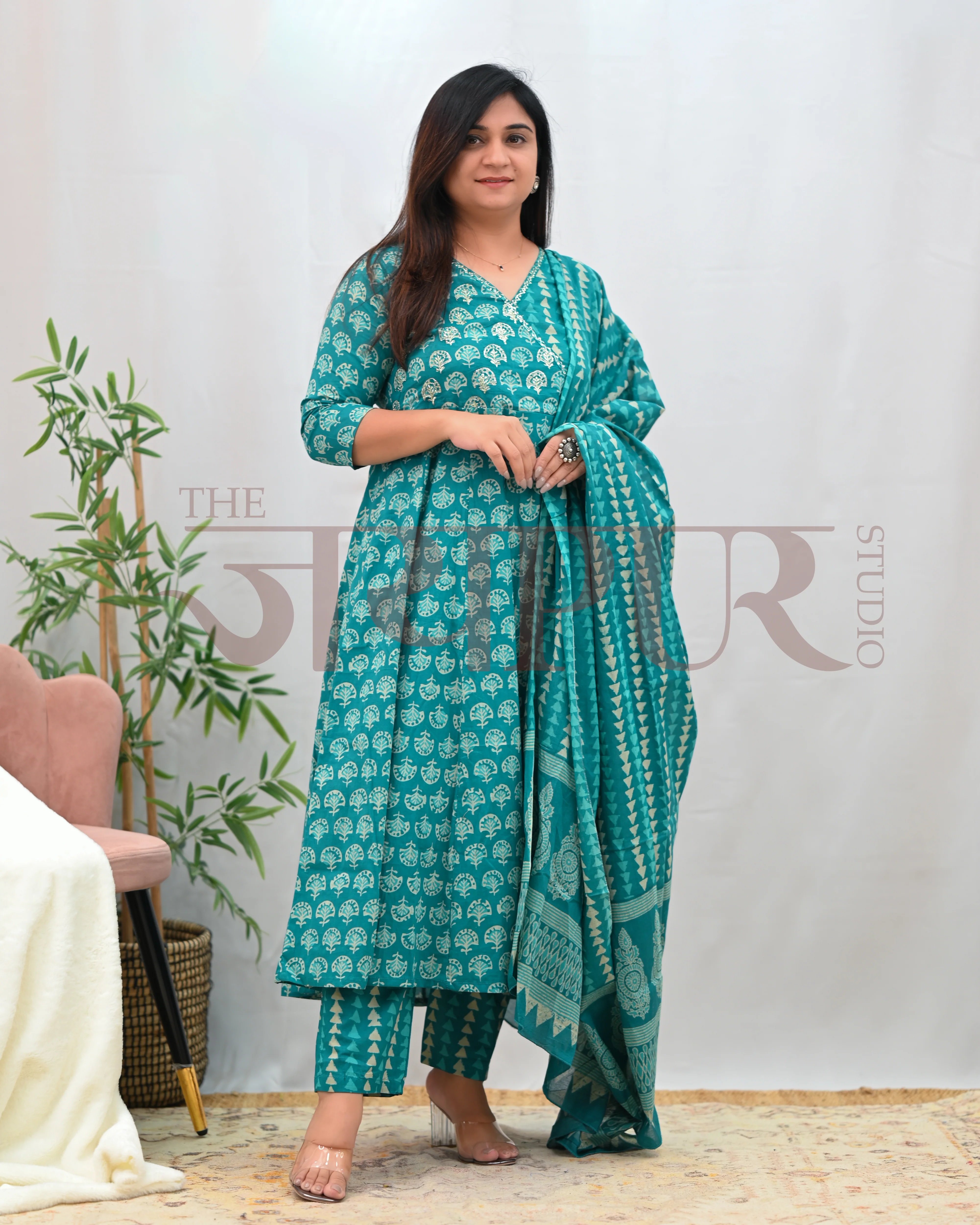 Anushka Bagru Print Embroidered Anarkali Se - Image 3