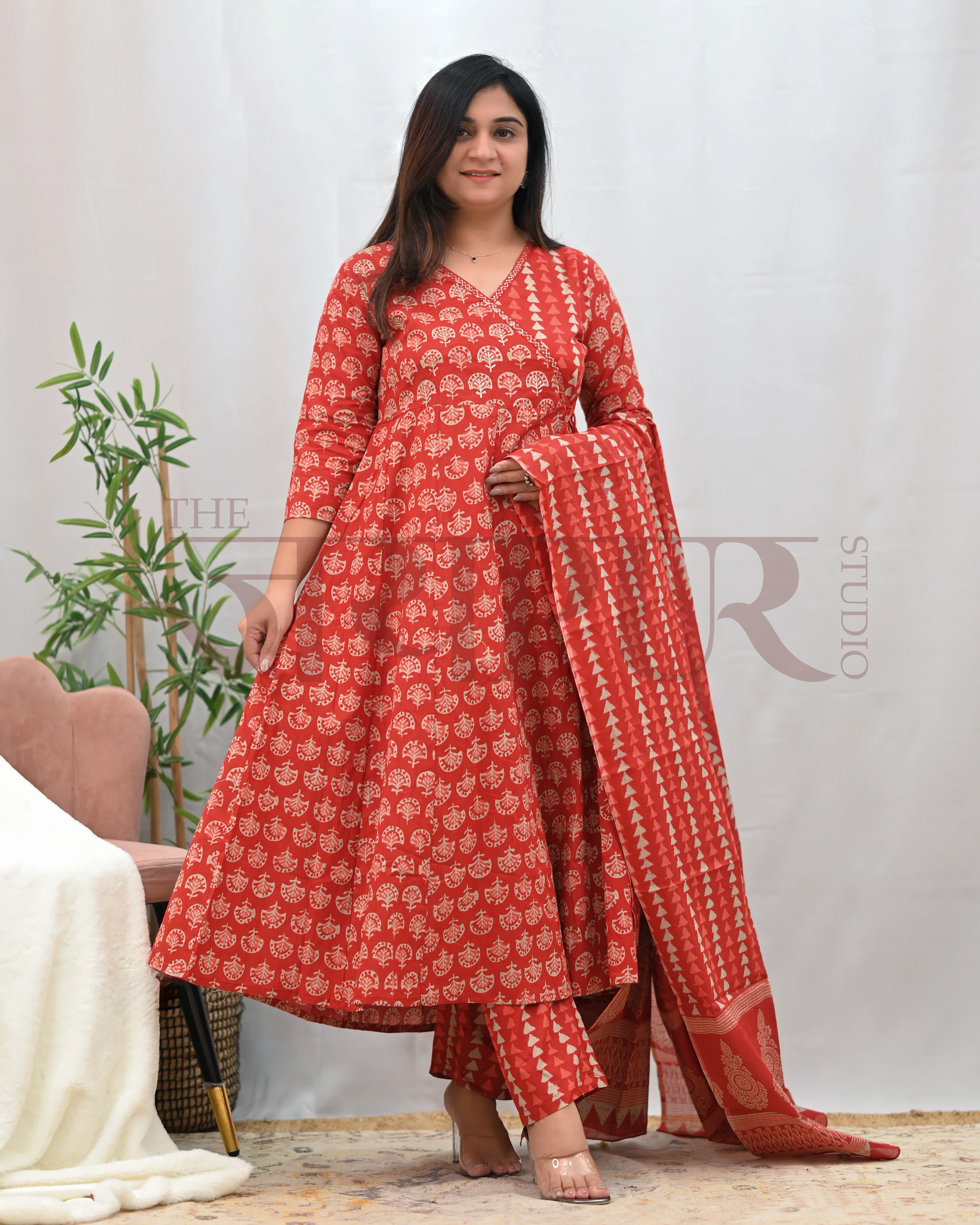 Anushka Bagru Print Embroidered Anarkali Se - Image 4