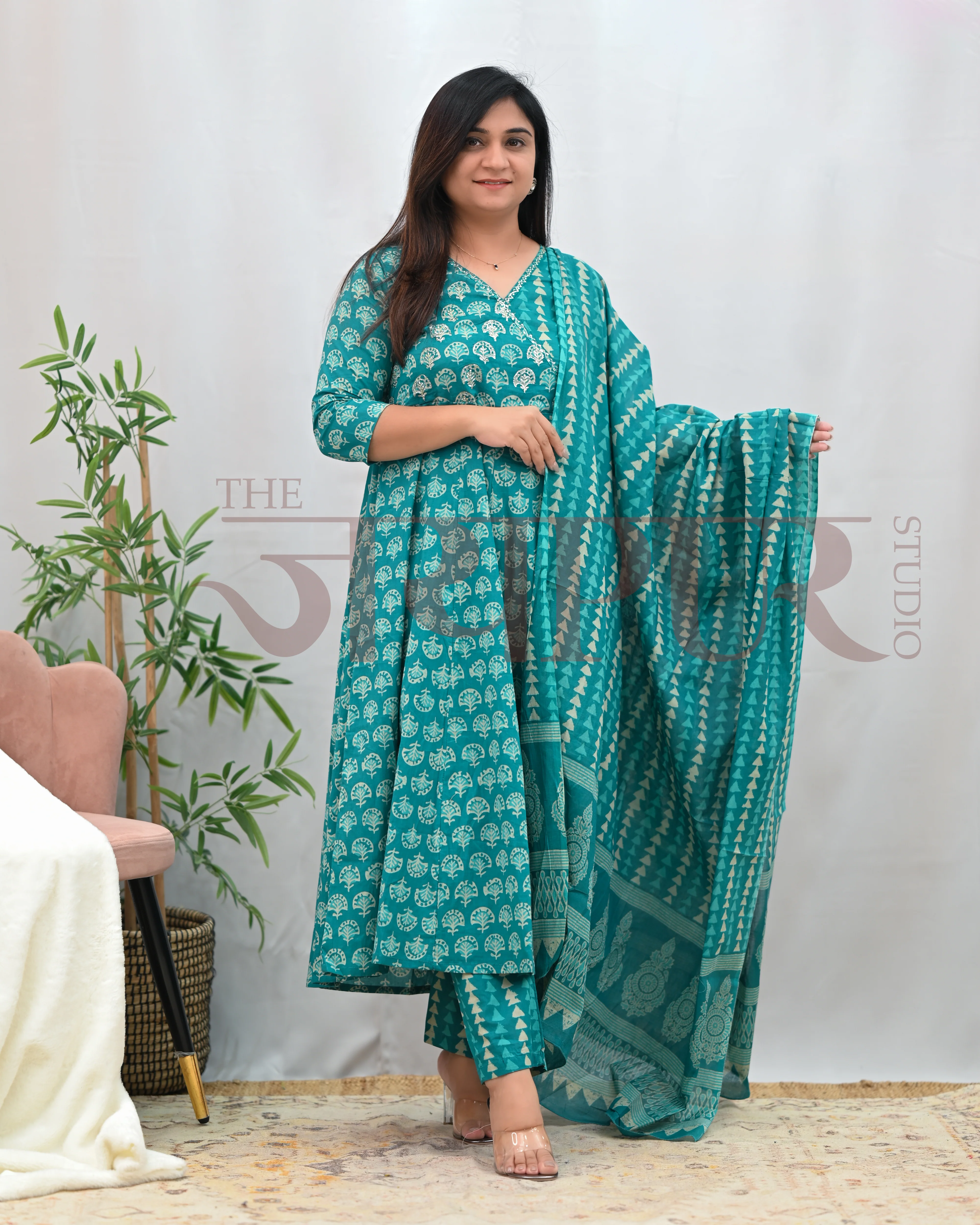 Anushka Bagru Print Embroidered Anarkali Se - Image 5