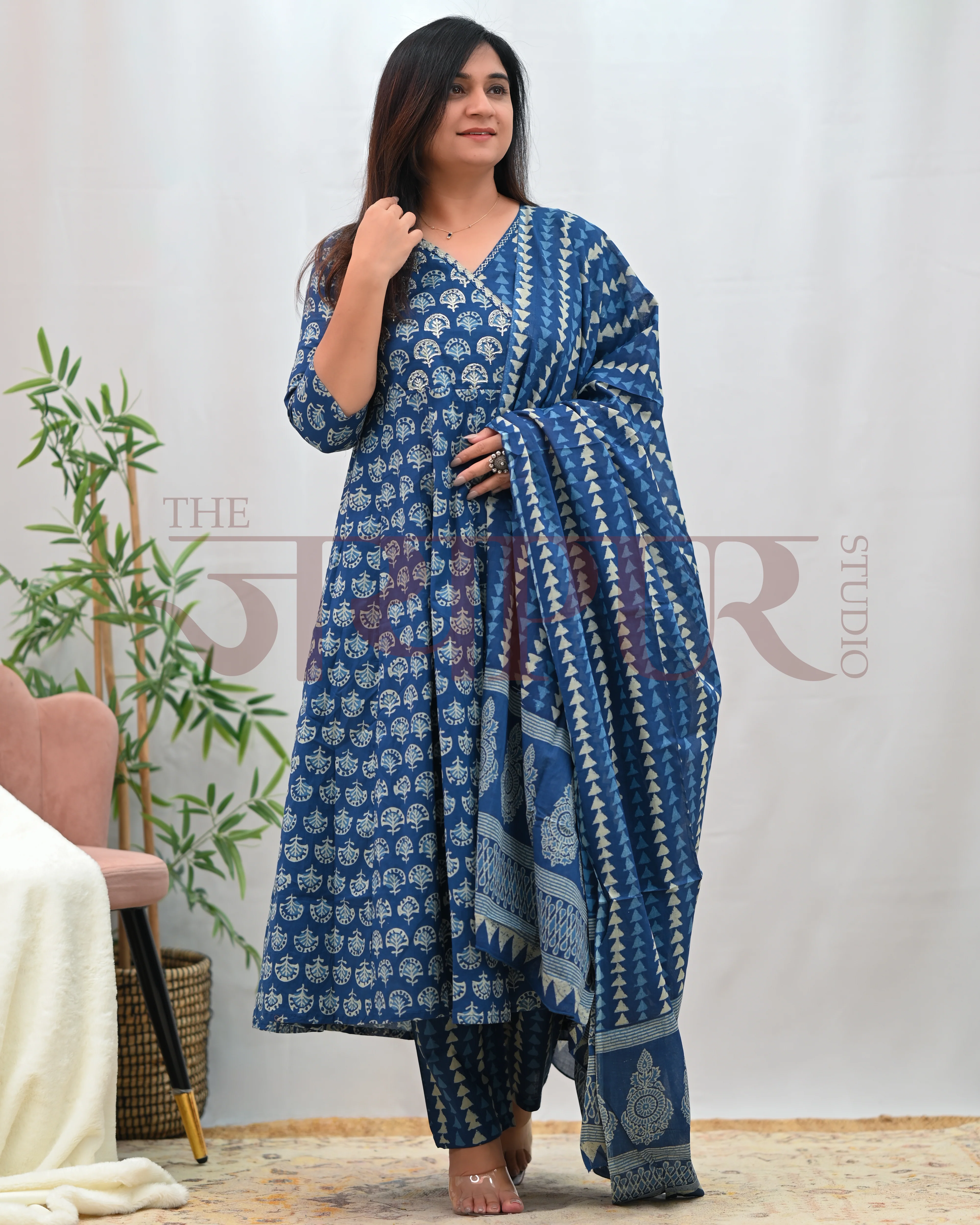 Anushka Bagru Print Embroidered Anarkali Se - Image 6