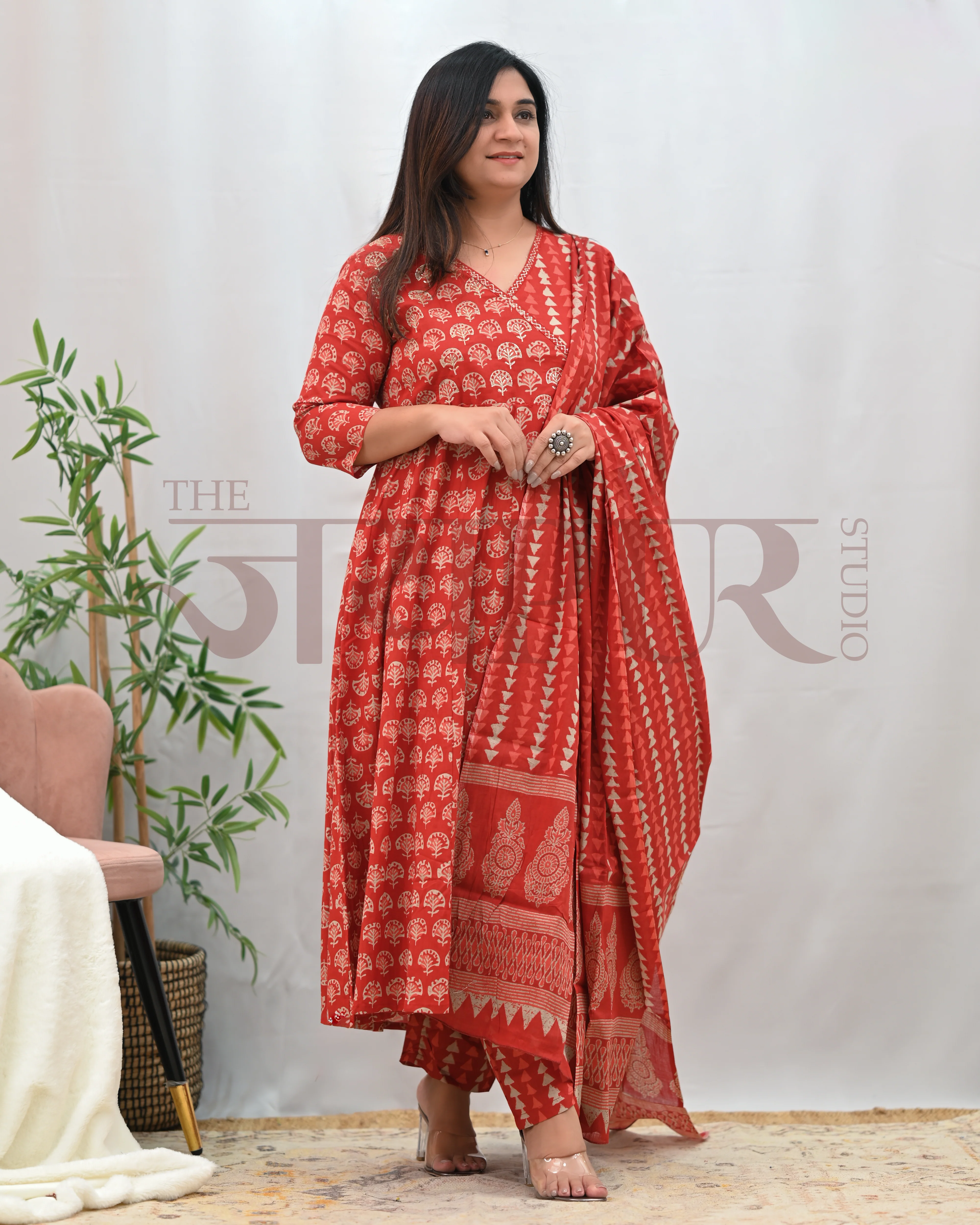 Anushka Bagru Print Embroidered Anarkali Se - Image 7