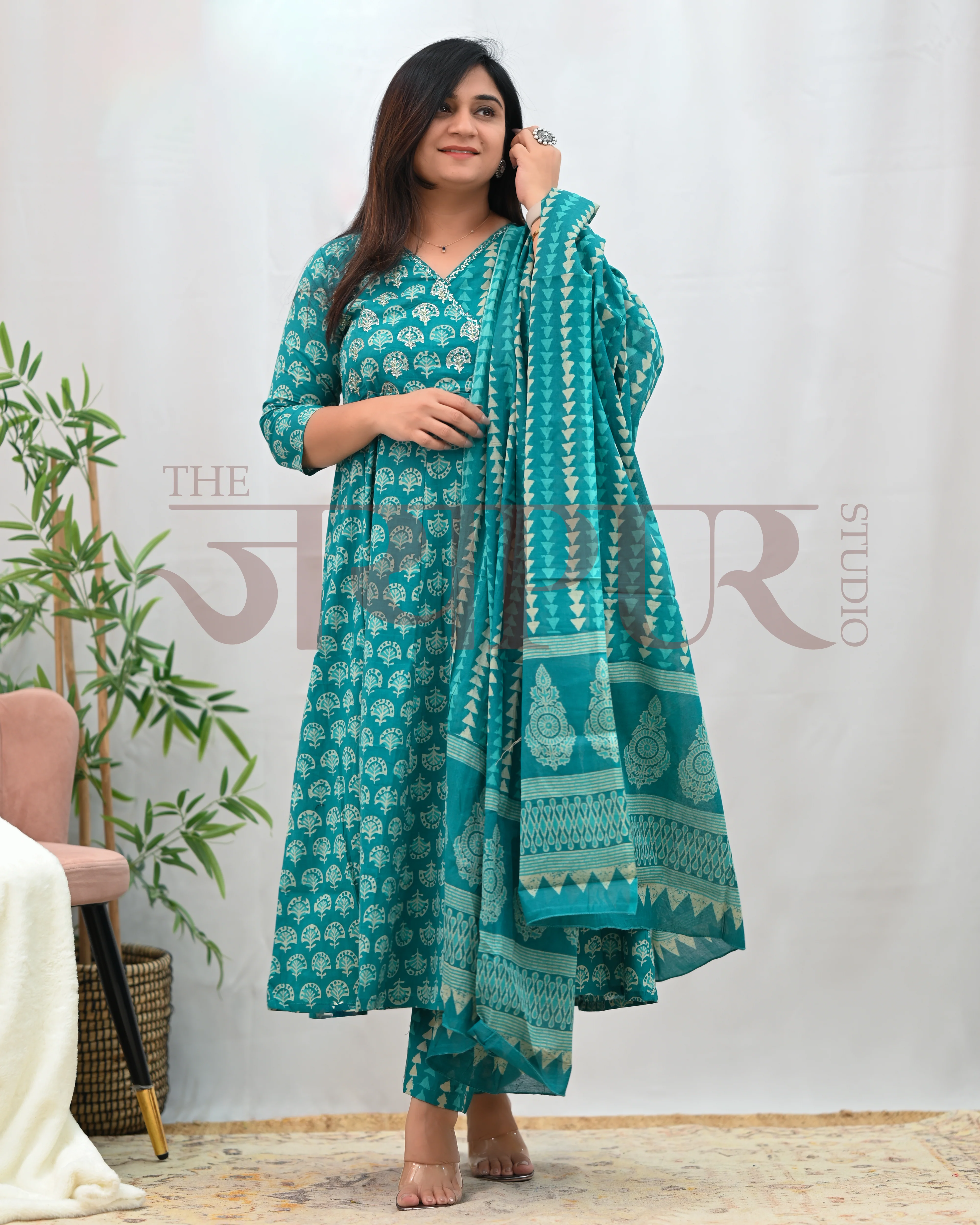 Anushka Bagru Print Embroidered Anarkali Se - Image 8
