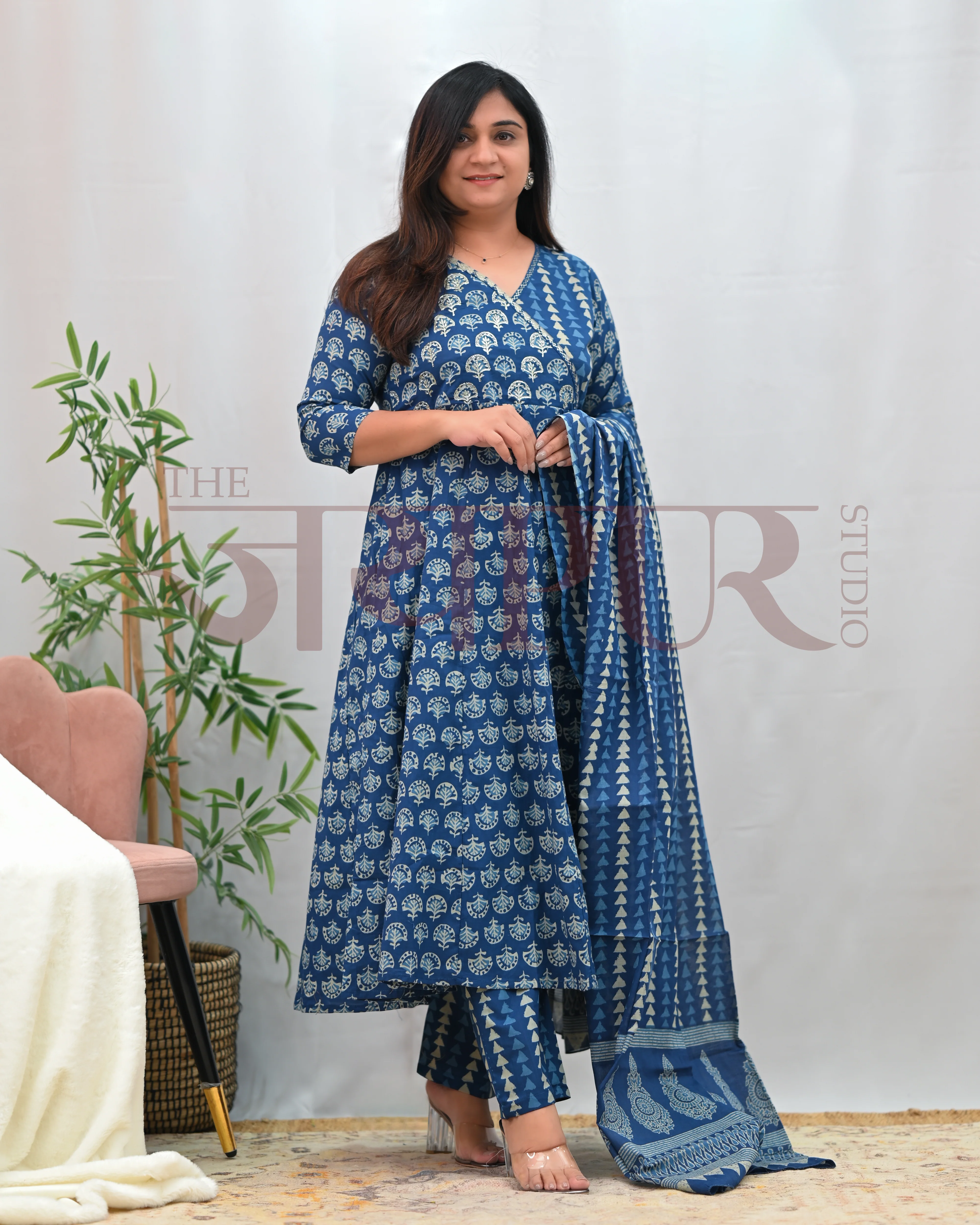 Anushka Bagru Print Embroidered Anarkali Se - Image 9
