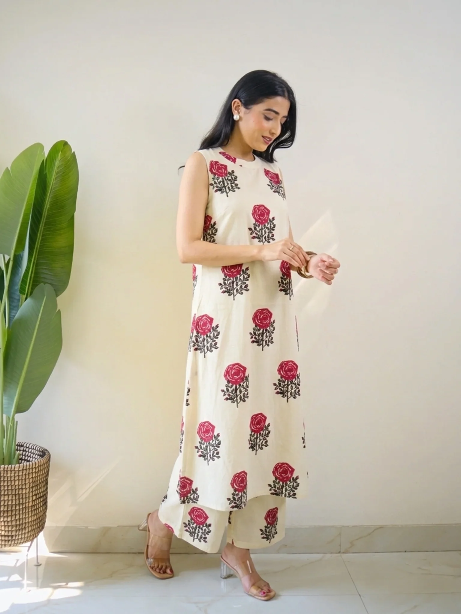 Anya White Floral Rayon A-line Coord Set - Image 2