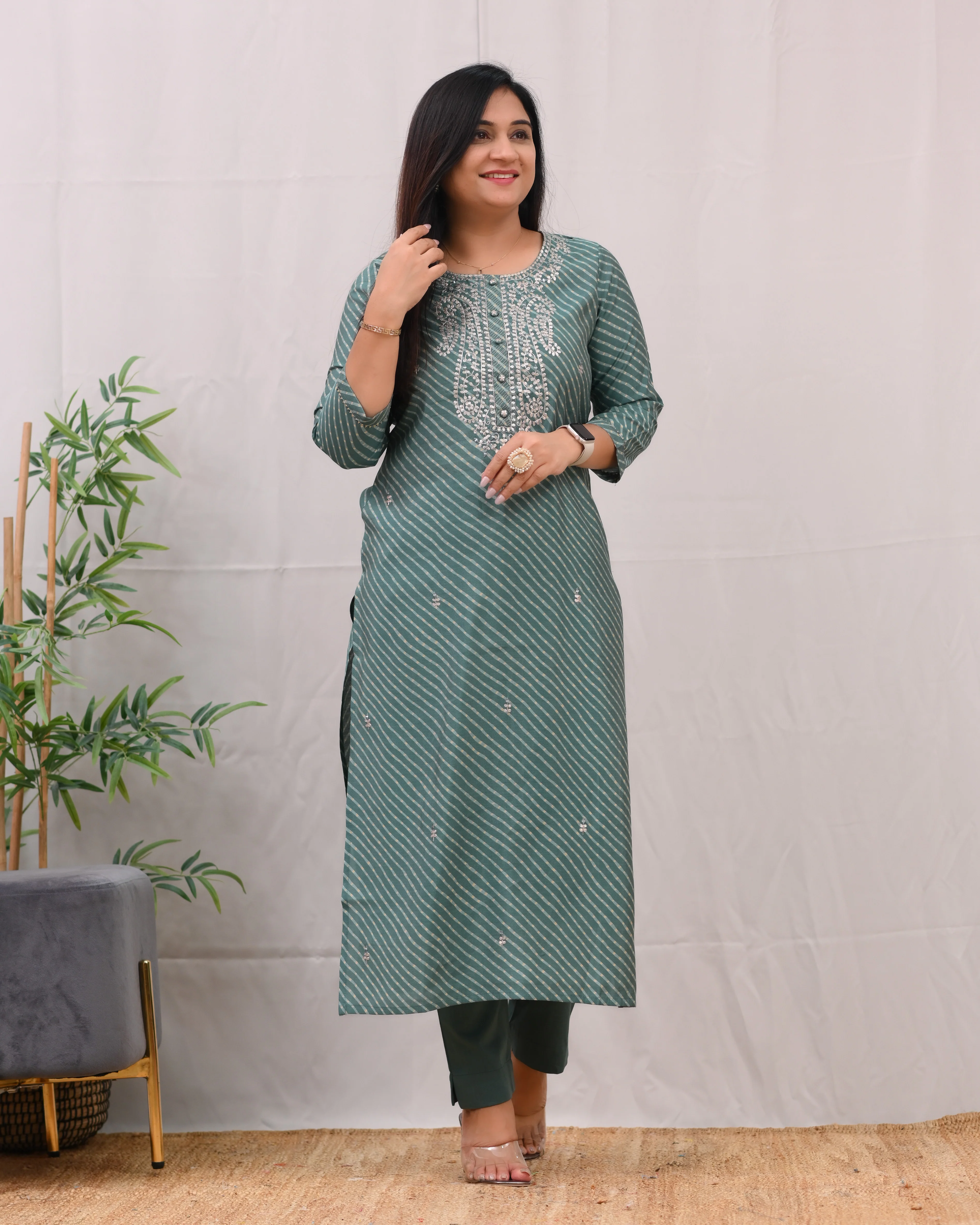 Ashika Muslin Leheriya Embroidered Pant Set - Image 11