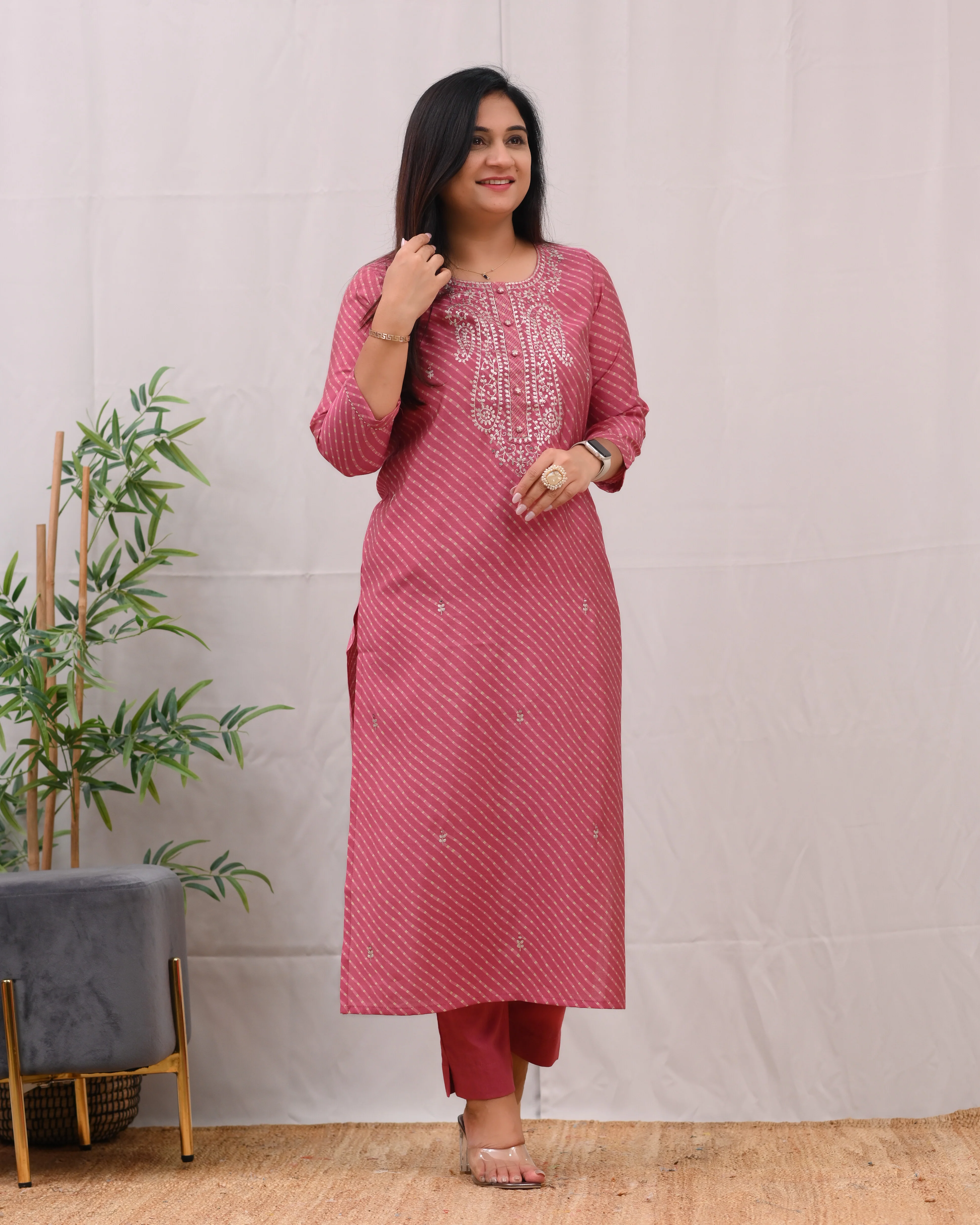 Ashika Muslin Leheriya Embroidered Pant Set - Image 2