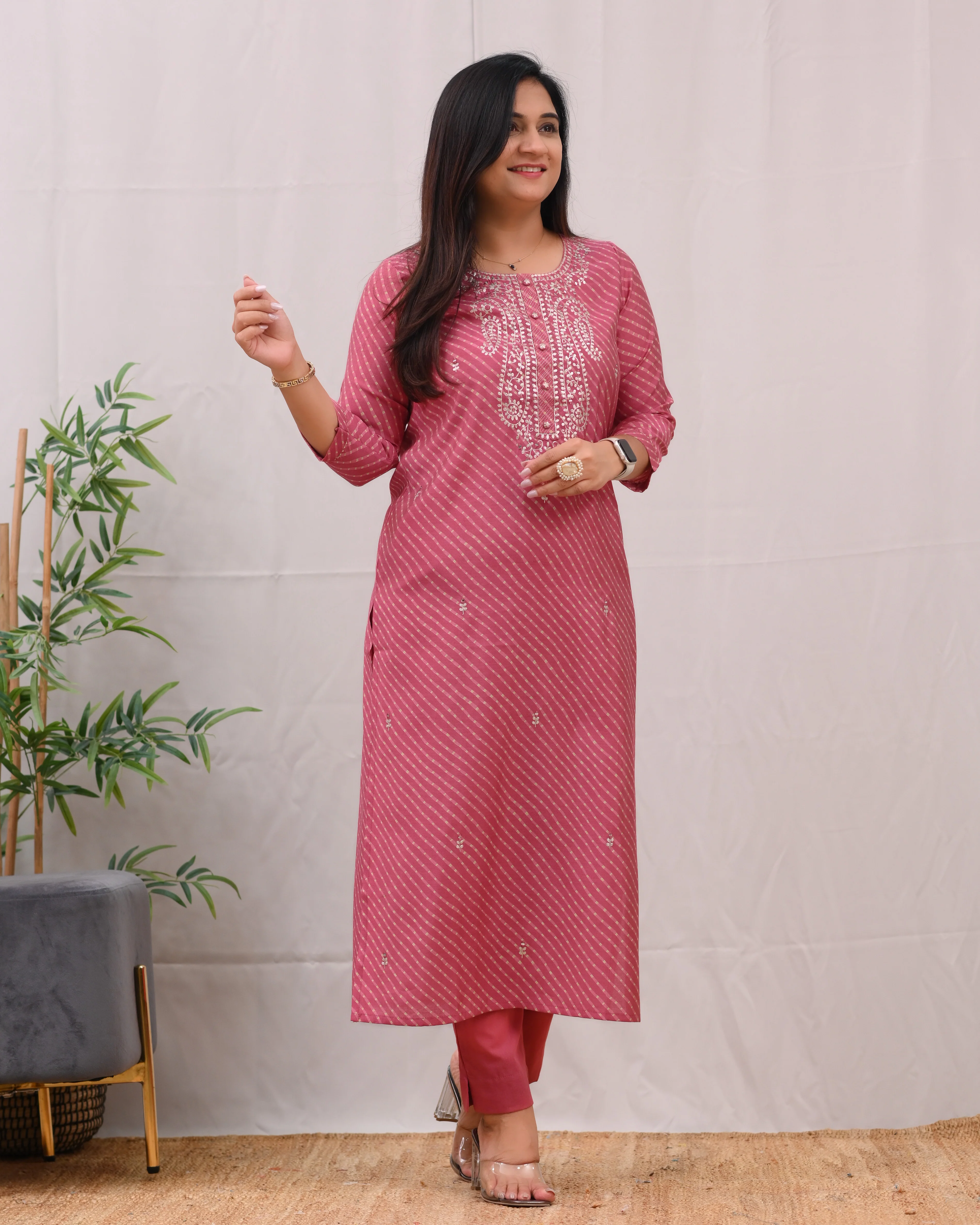 Ashika Muslin Leheriya Embroidered Pant Set - Image 5