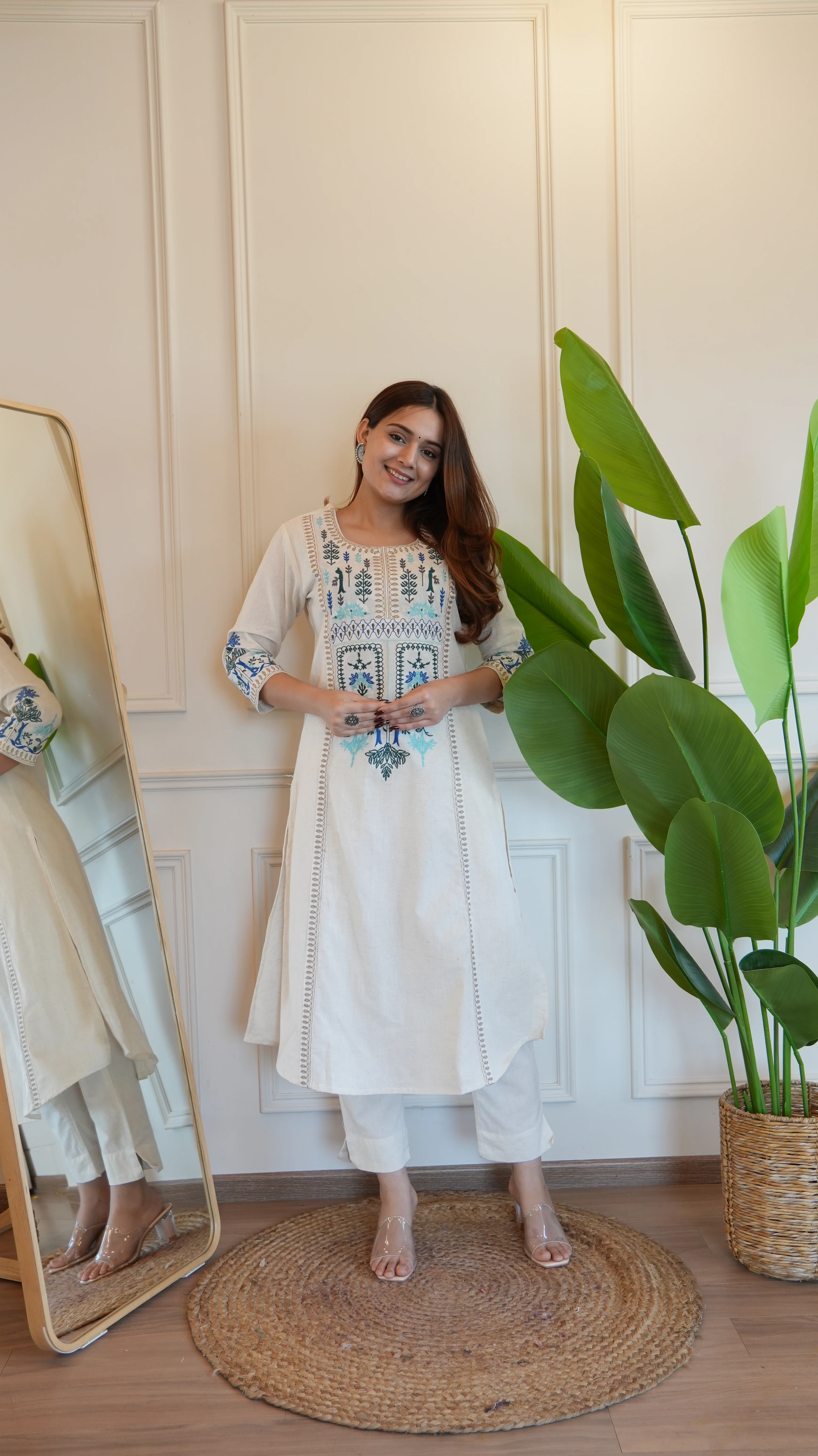 Asma Cotton Embroidered A-line Pant Set - Image 12