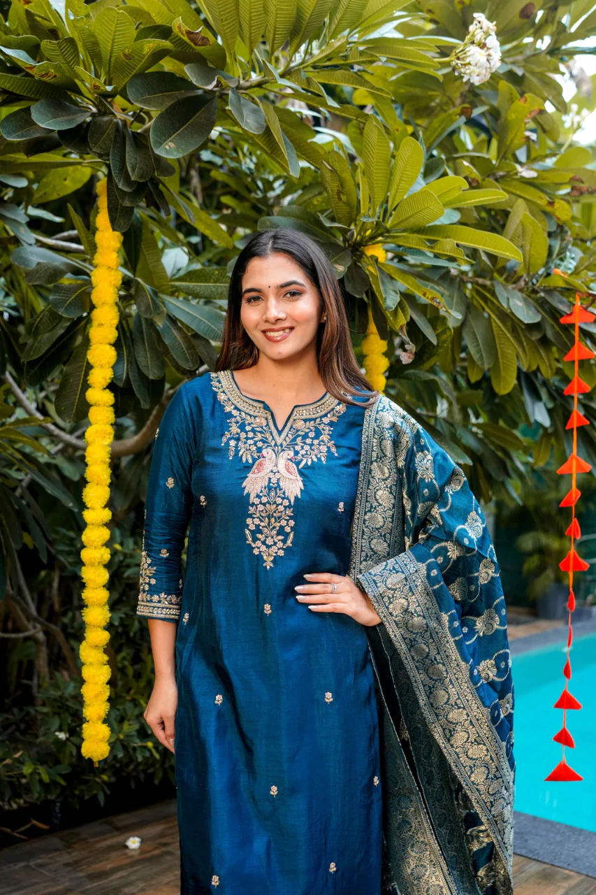 Aviva Silk Festive HandEmbroidered Plazo Set - Image 3