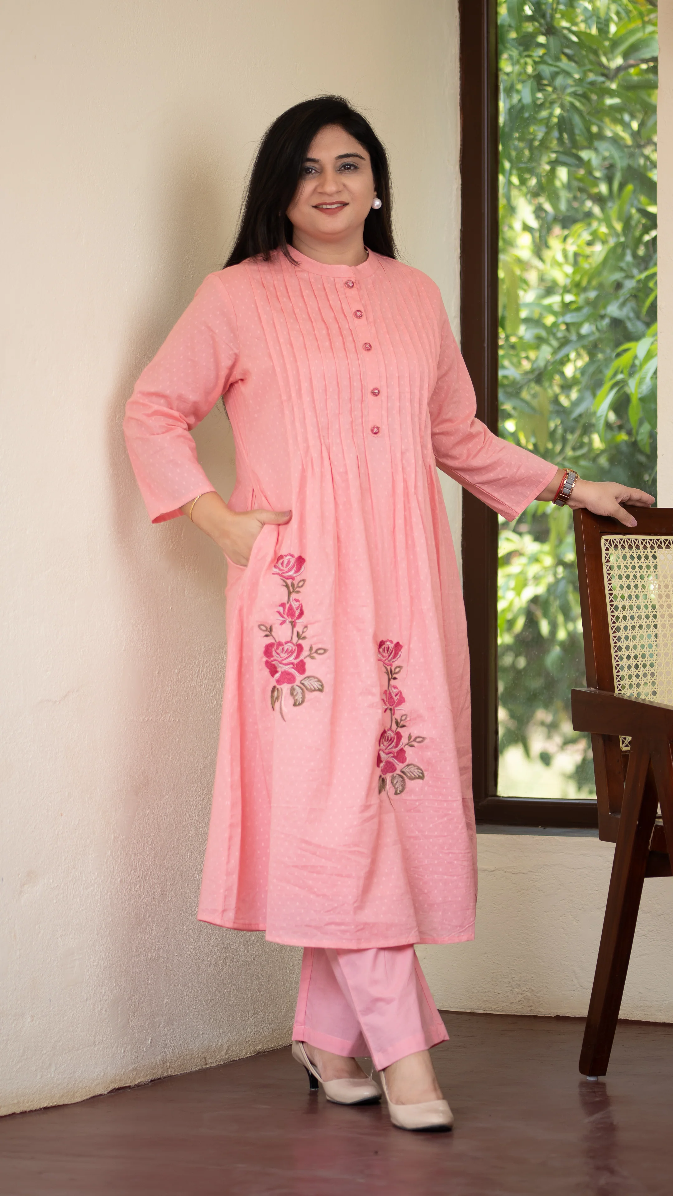 Ayaat Dobby Cotton A-line Embroidered Pant Set - Image 5