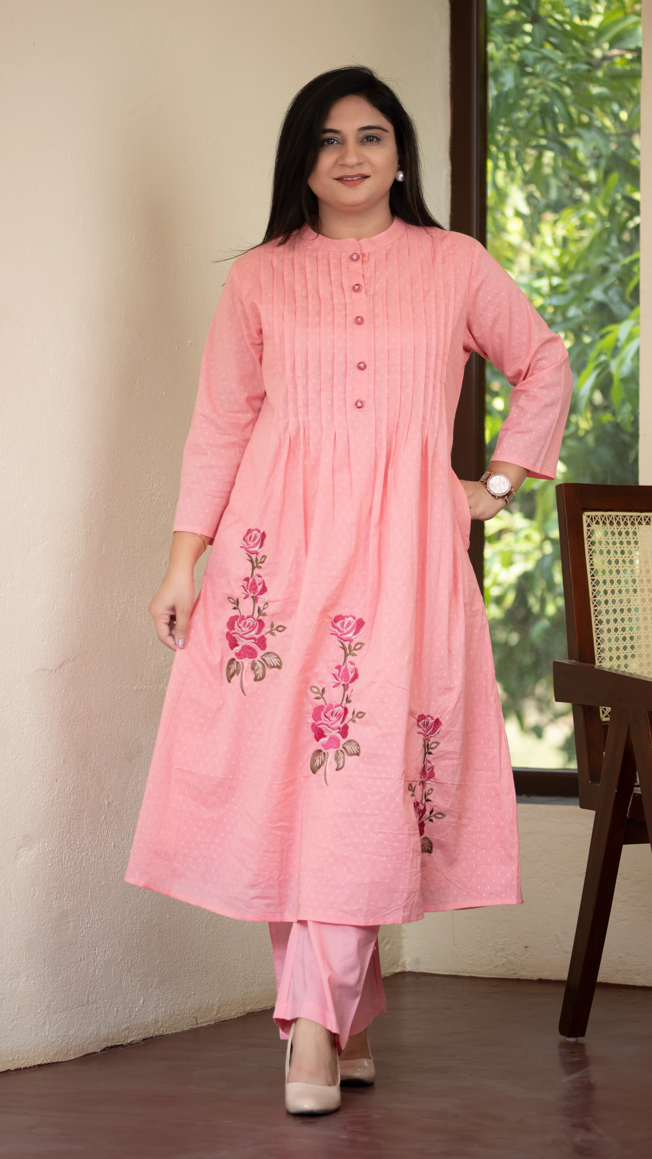 Ayaat Dobby Cotton A-line Embroidered Pant Set - Image 6