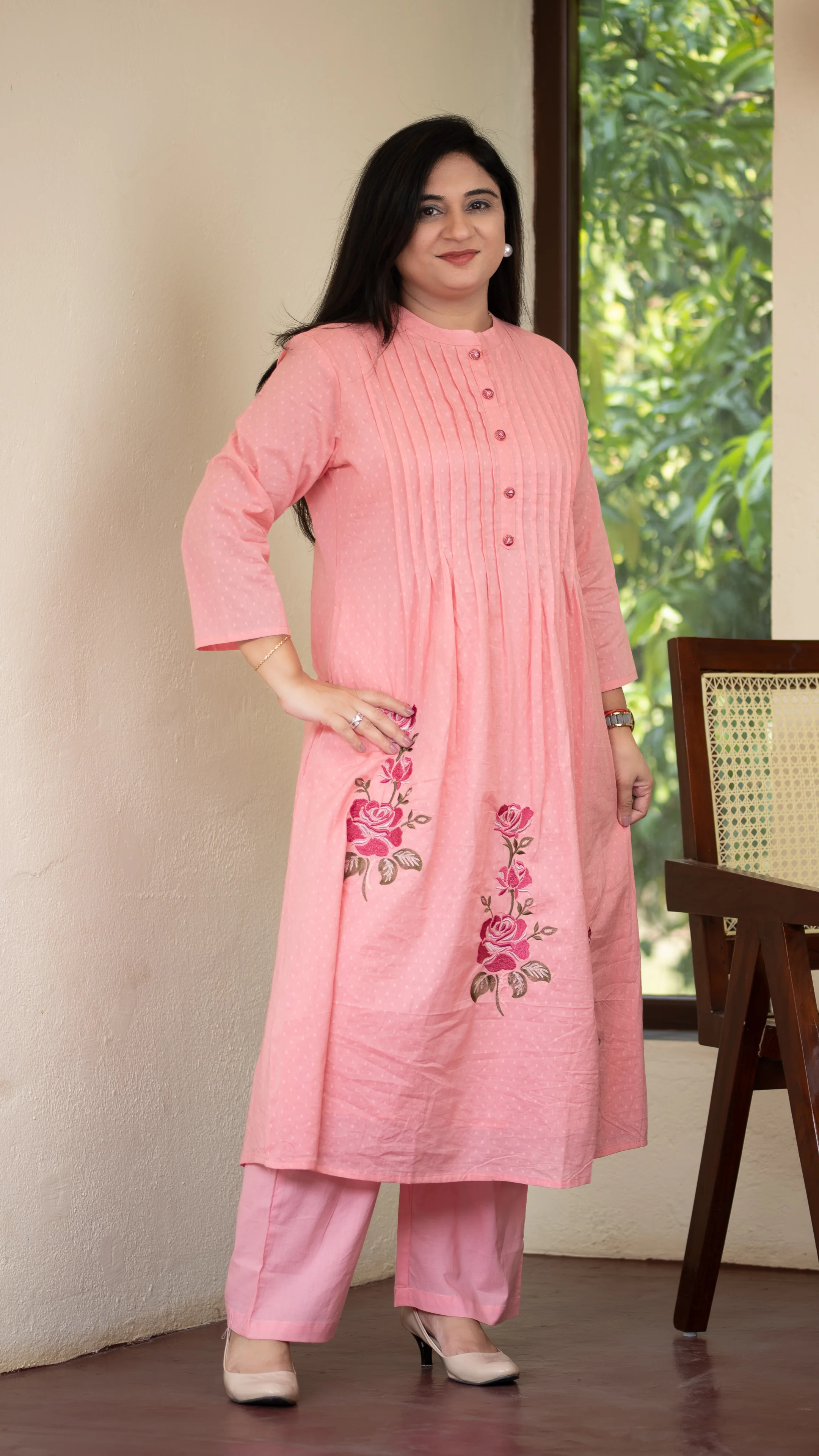 Ayaat Dobby Cotton A-line Embroidered Pant Set - Image 8