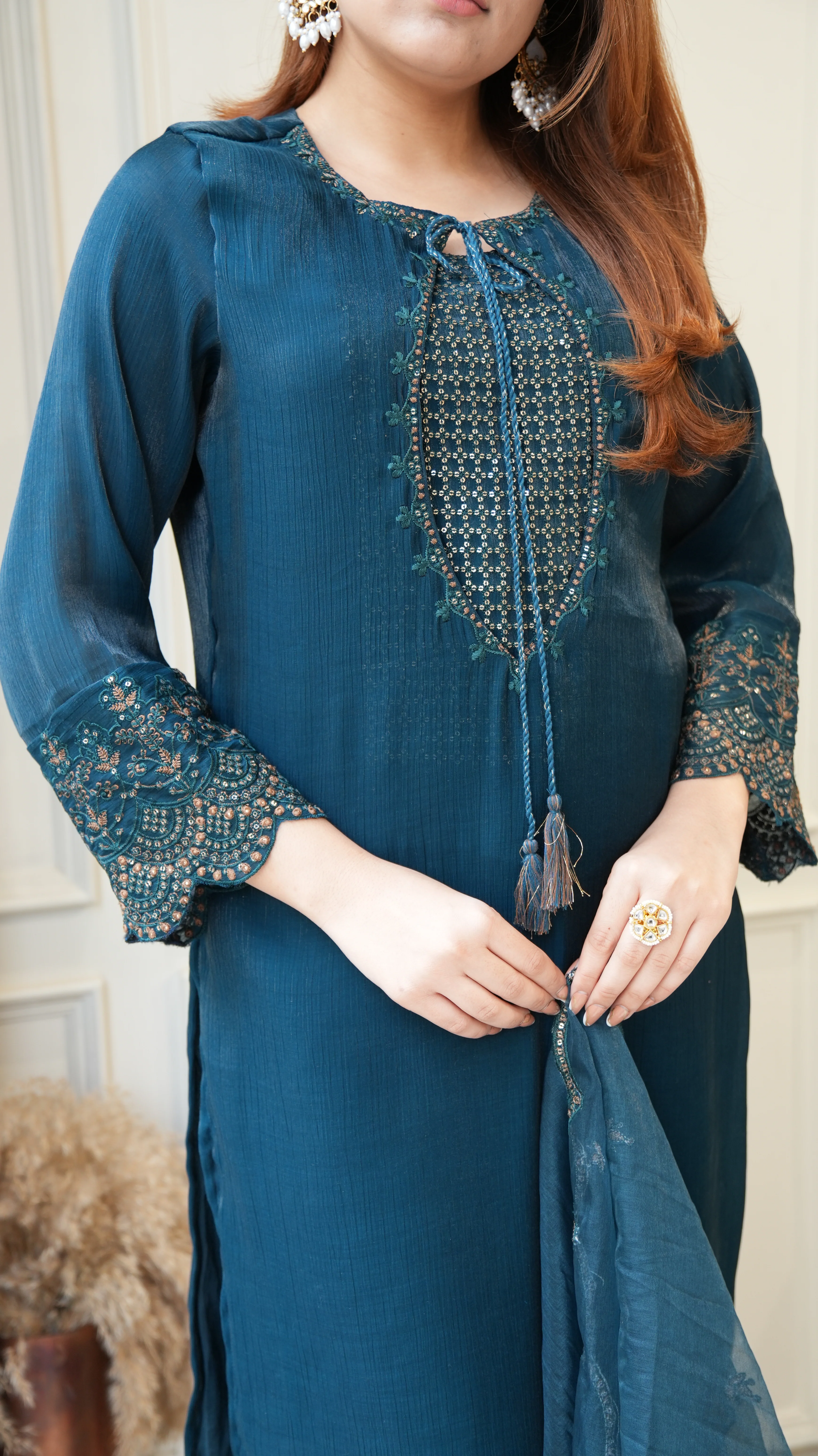 Ayesha Shimmer Tissue Embroidered Pant Set - Image 5
