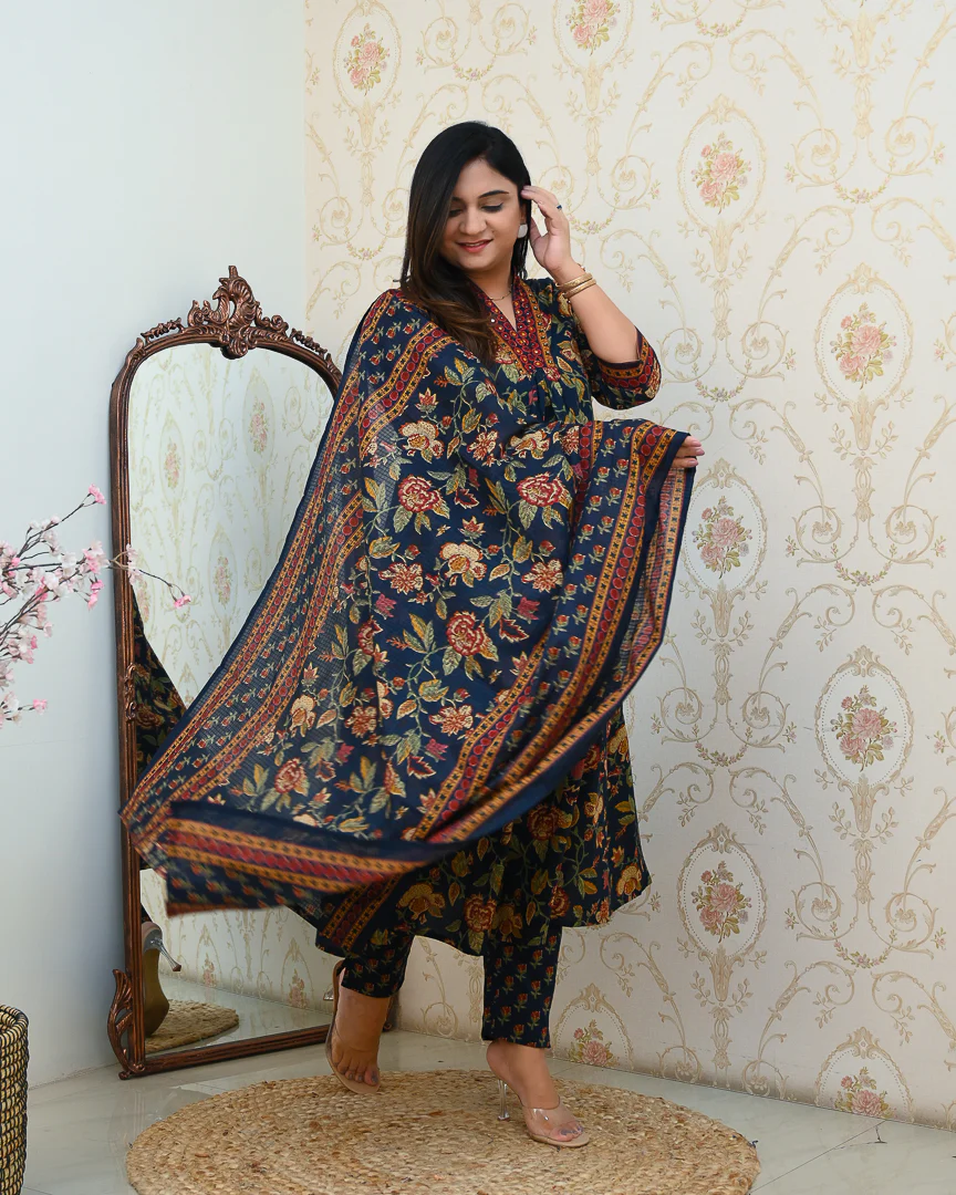 Azah Cotton Floral A-line Pant Set - Image 2